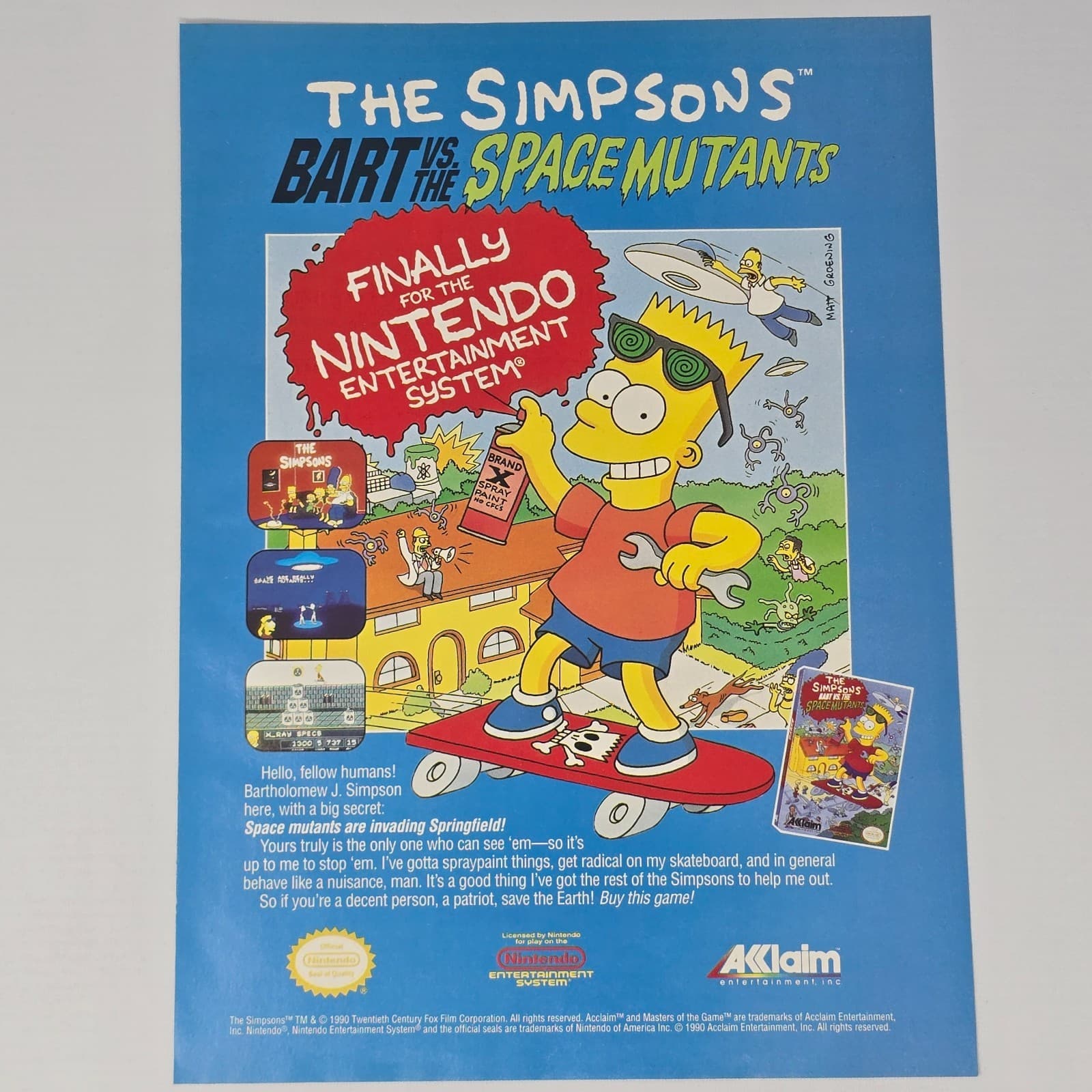 The Simpsons Bart vs the Space Mutants Nintendo NES Print Ad/Poster Promo Art