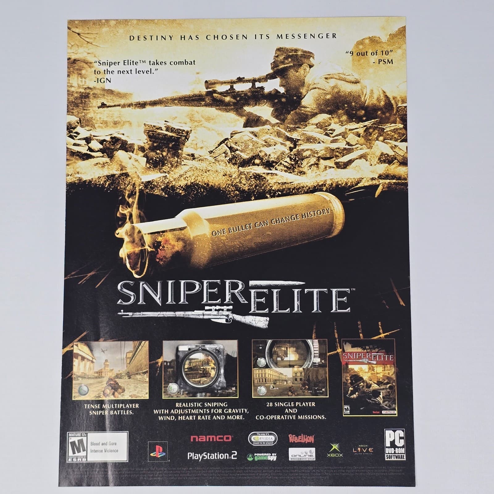 Sniper Elite PlayStation 2 PS2 Xbox PC One Bullet Print Ad/Poster Promo Art