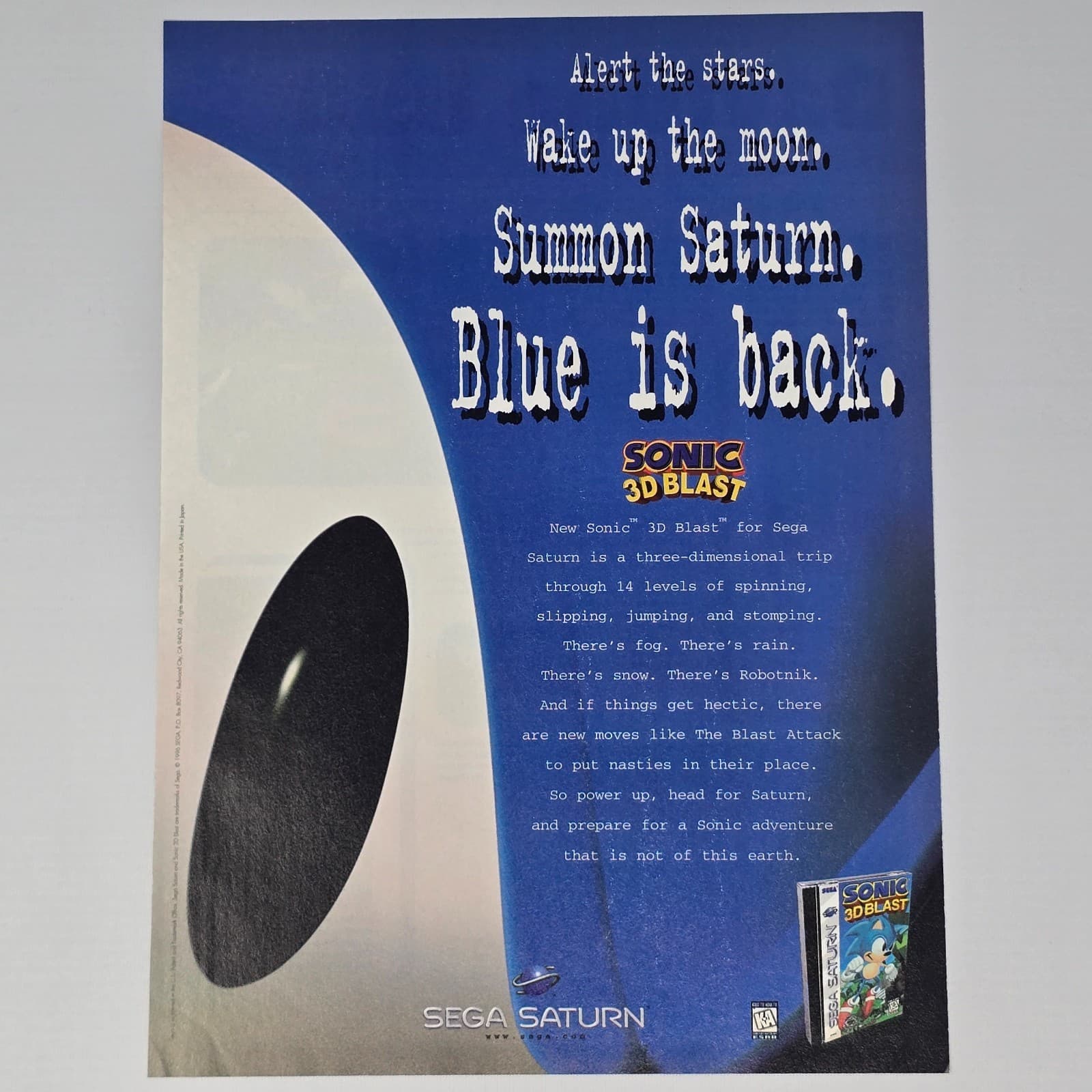 Sonic 3D Blast Sega Saturn Blue is Back Print Ad/Poster Promo Art