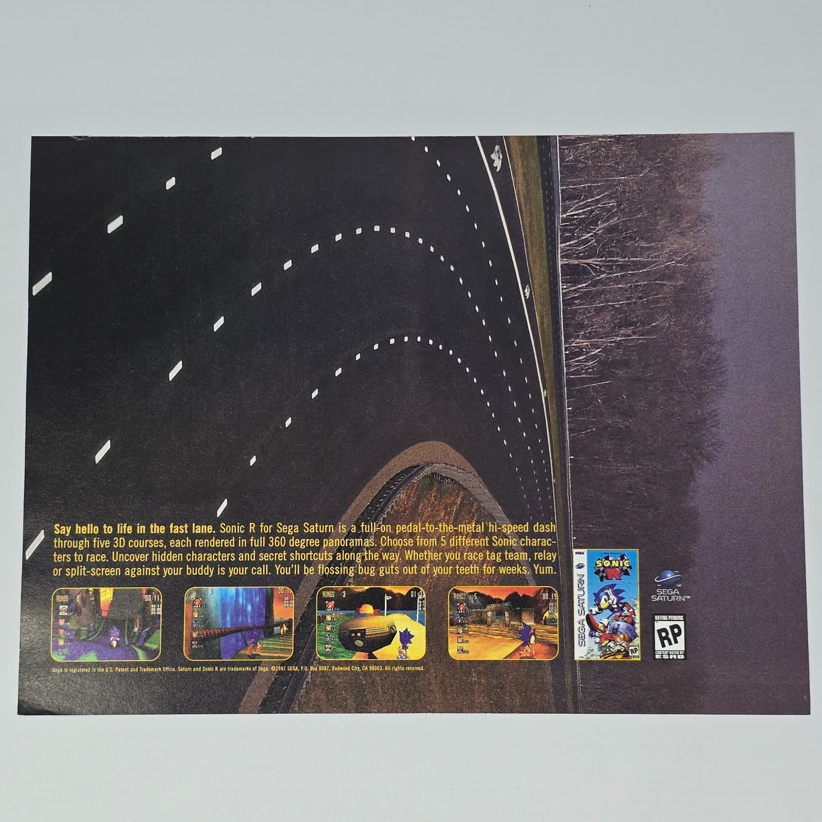 Sonic R Sega Saturn Say Hello Curve Print Ad/Poster Promo Art