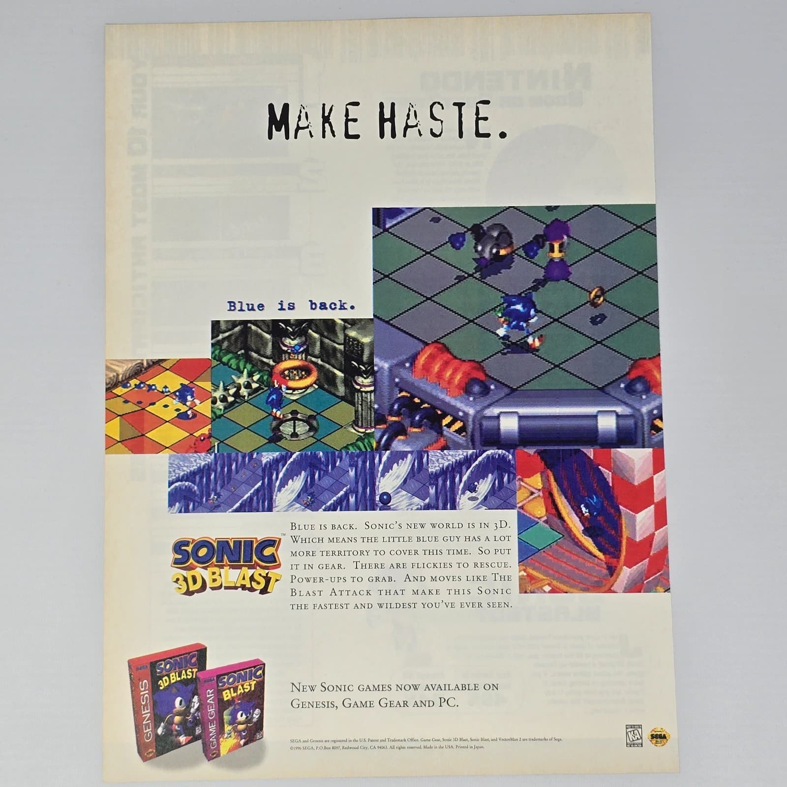Sonic 3D Blast Sega Genesis Game Gear PC Make Haste Print Ad/Poster Promo Art