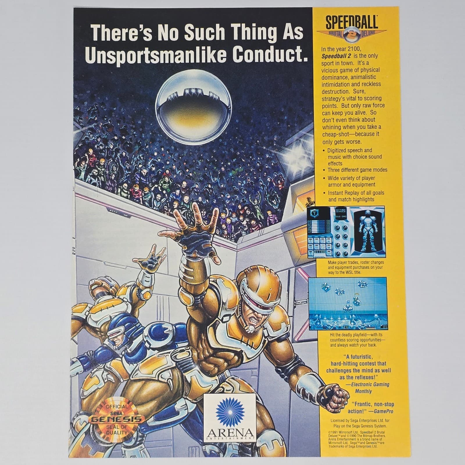 Speedball 2 Brytal Deluxe Sega Genesis Unsportsmanlike Print Ad/Poster Promo Art