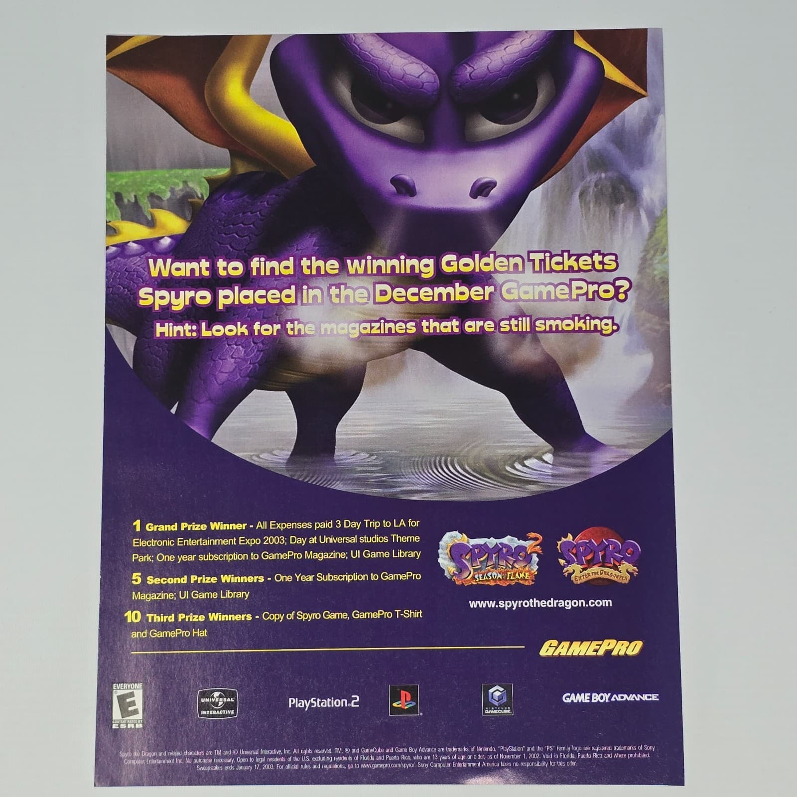 Spyro 2 Season of Flame PS2 GameCube Smoking Print Ad/Poster Promo Art