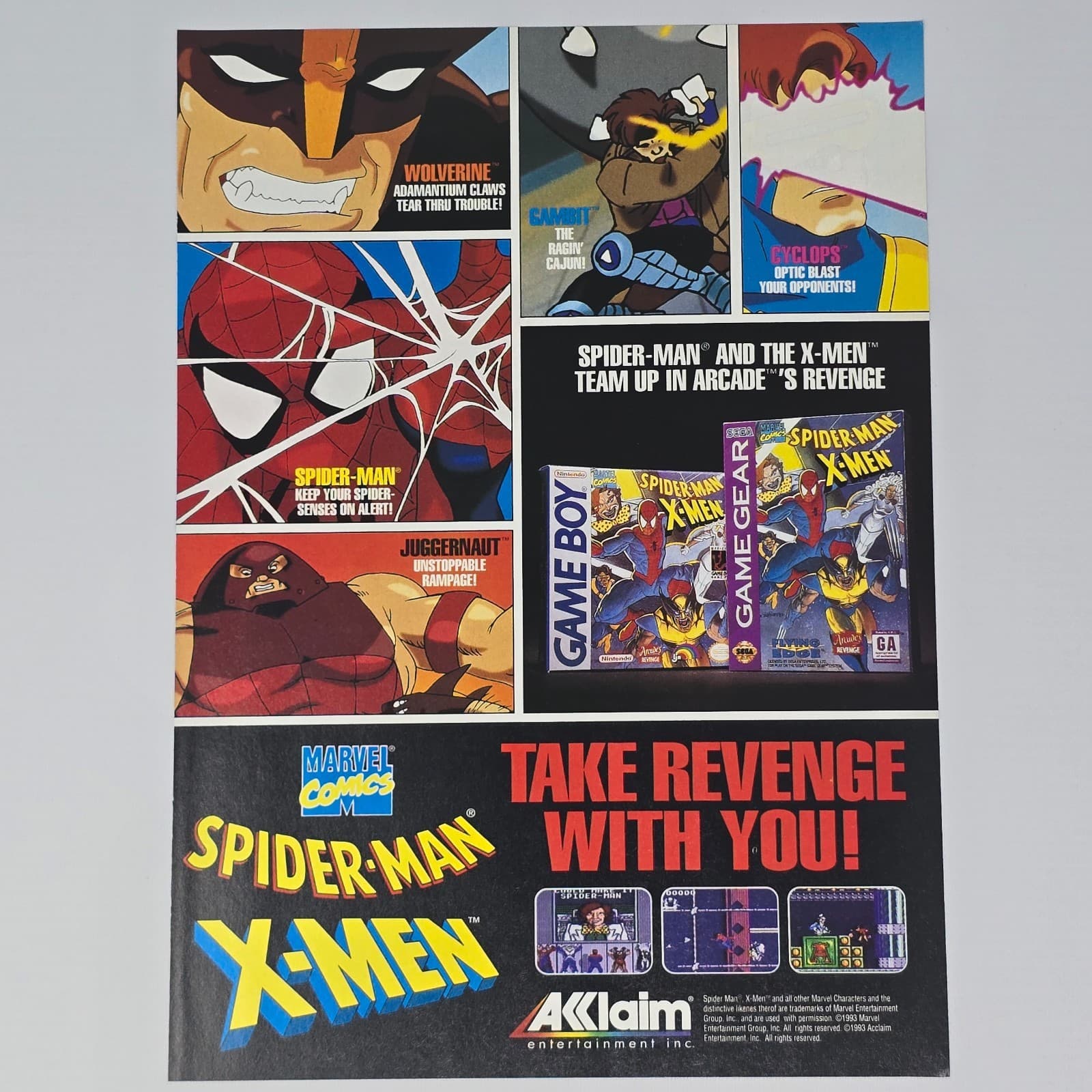 Spider-Man X-Men Nintendo GameBoy Sega Game Gear Team Print Ad/Poster Promo Art