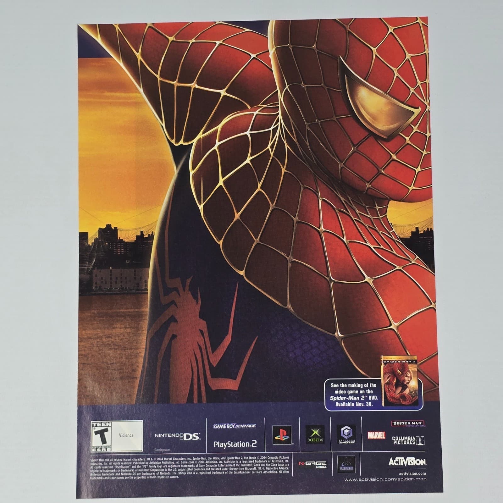 Spider-Man 2 PS2 Xbox GameCube Nintendo DS PC Gold Print Ad/Poster Promo Art