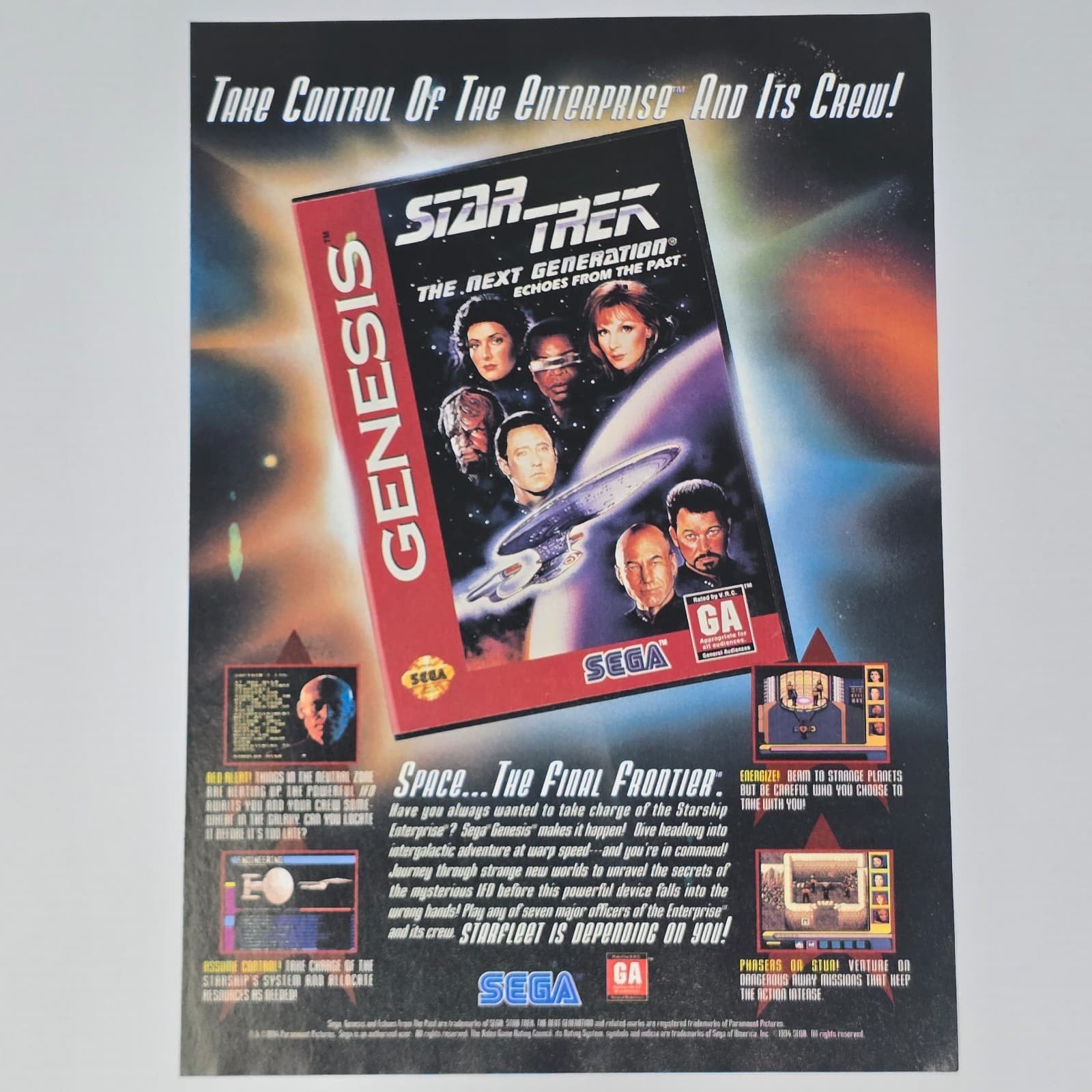 Star Trek The Next Generation Sega Genesis Enterprise Print Ad/Poster Promo Art