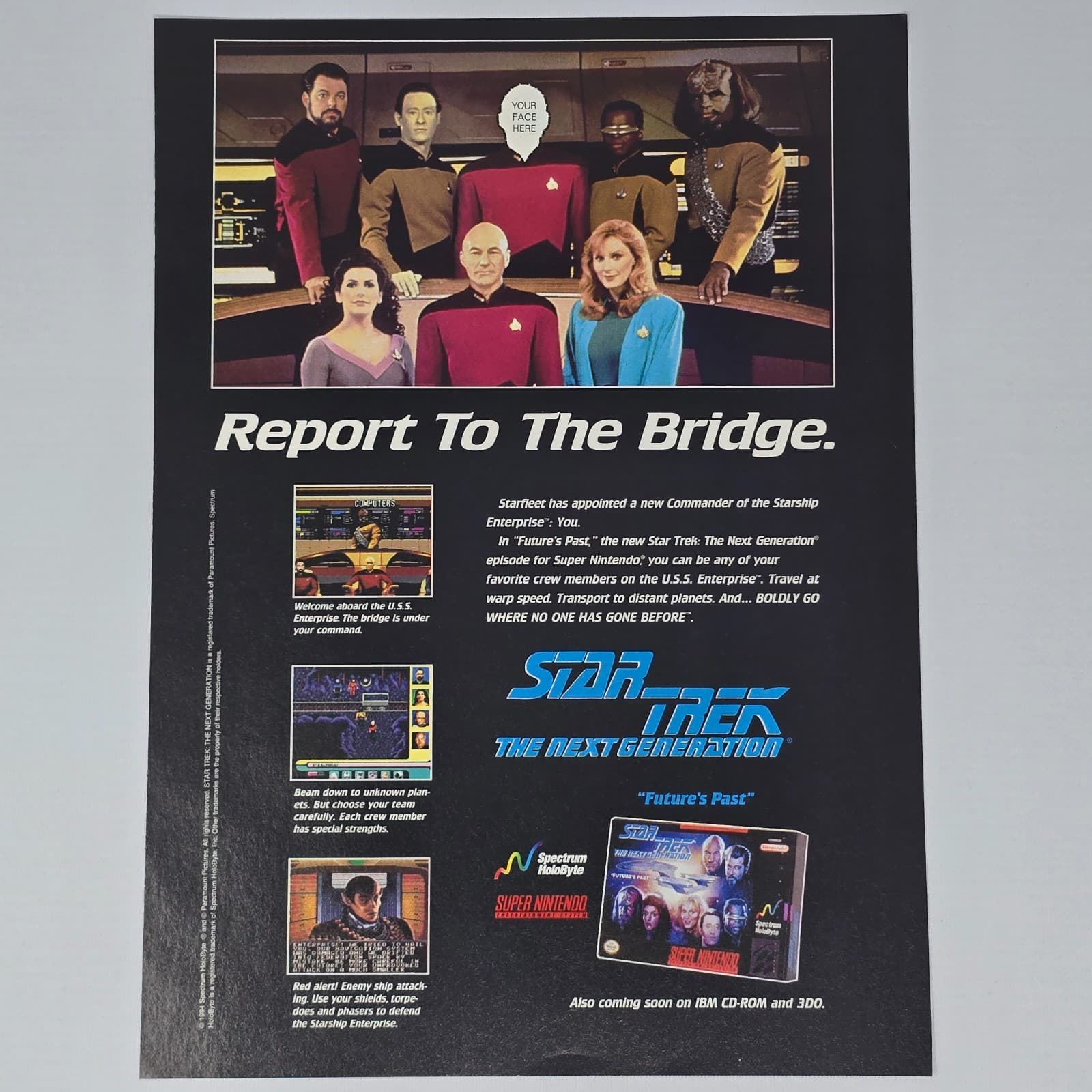 Star Trek The Next Generation Super Nintendo SNES Face Print Ad/Poster Promo Art