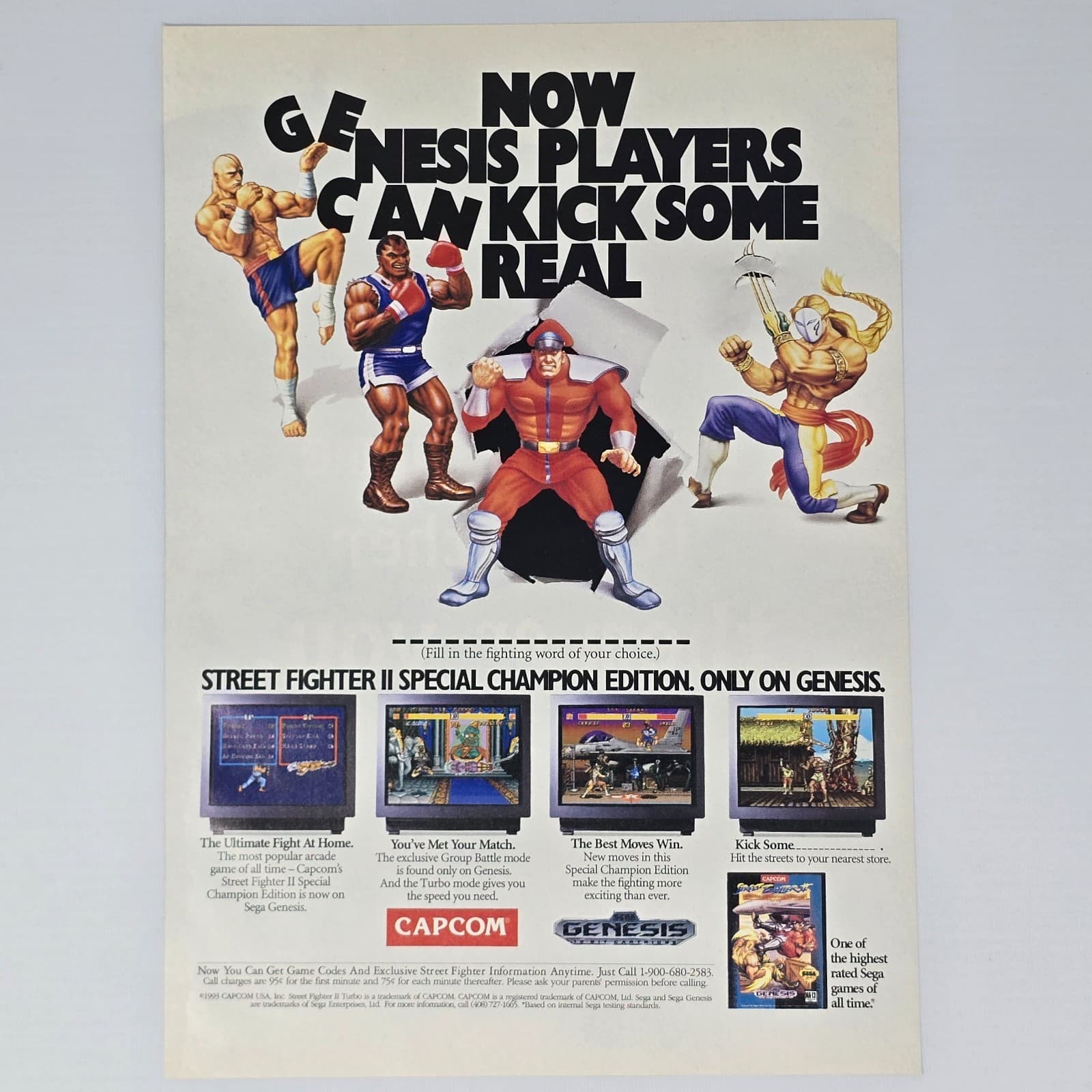 Street Fighter II 2 Sega Genesis Kick Print Ad/Poster Promo Art