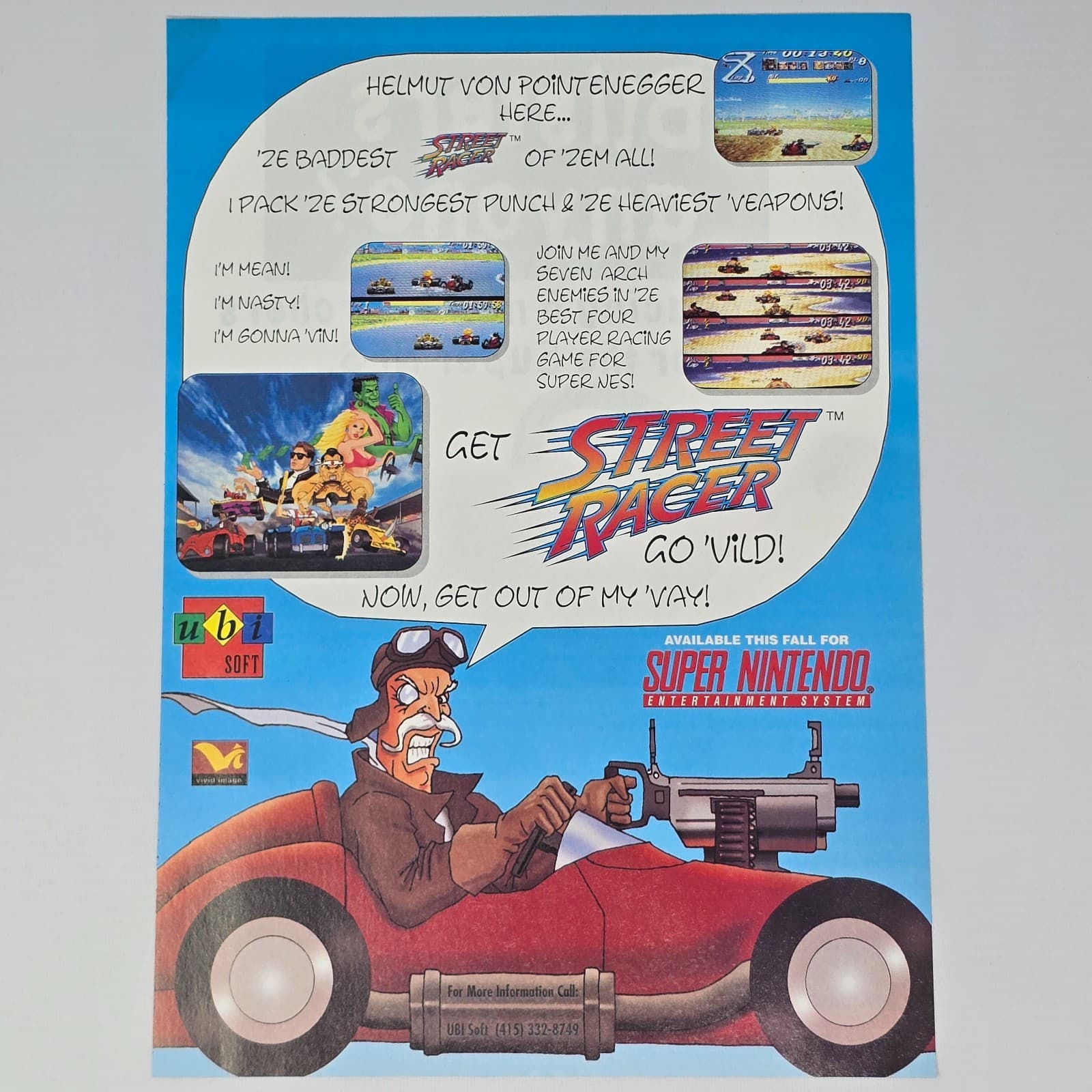Street Racer Super Nintendo SNES Helmut Print Ad/Poster Promo Art