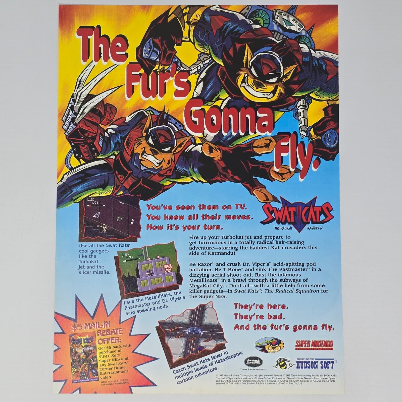 Swat Kats Super Nintendo SNES Fur's Gonna Fly Print Ad/Poster Promo Art