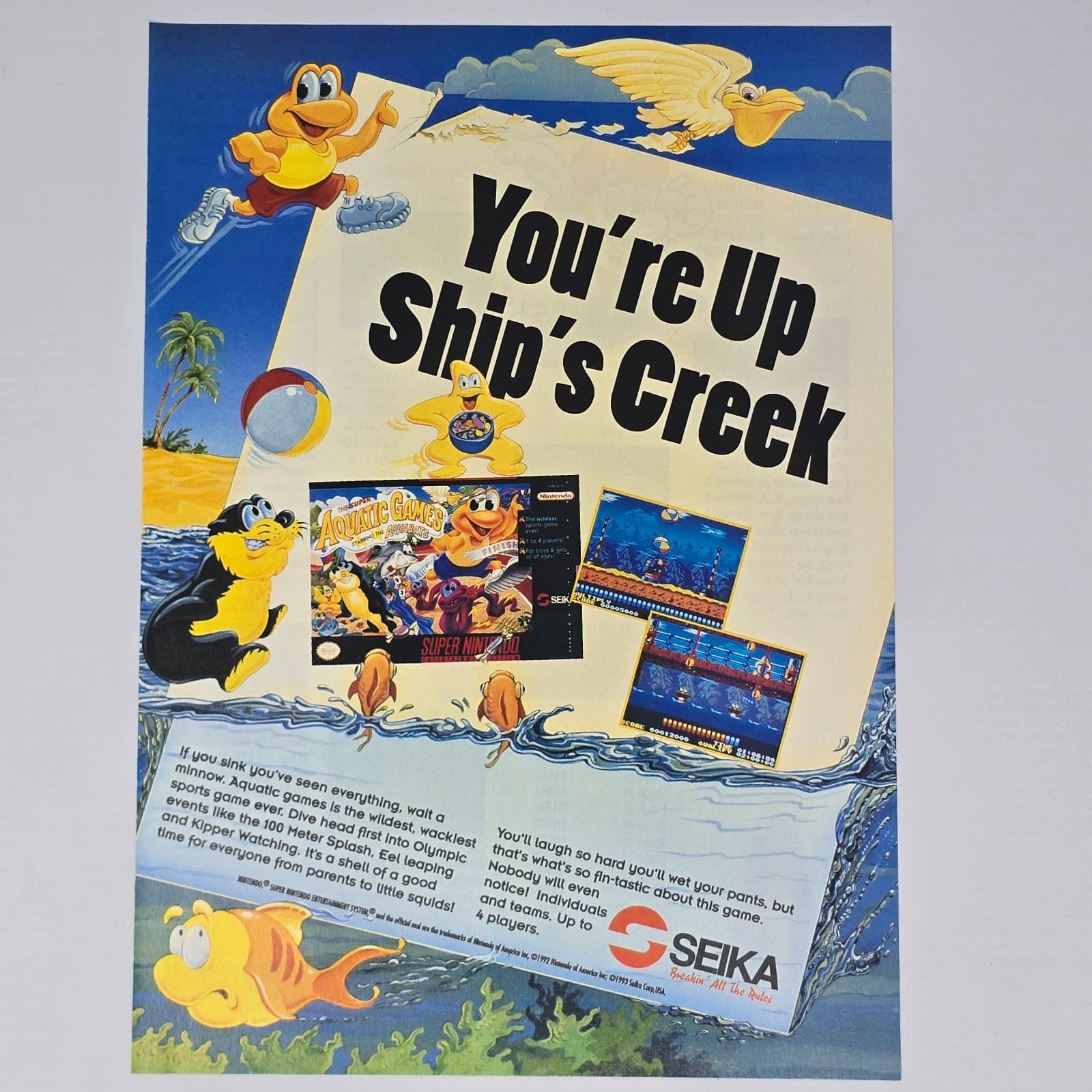 The Super Aquatic Games Super Nintendo SNES Creek Print Ad/Poster Promo Art