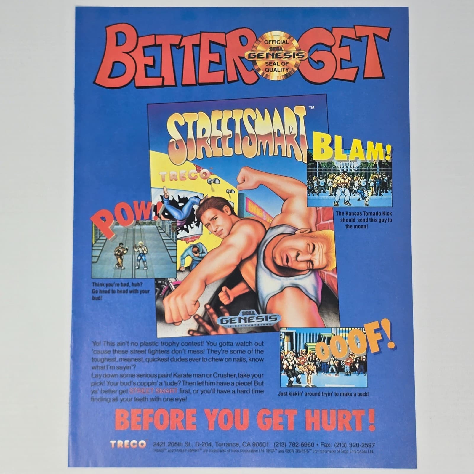 Street Smart Sega Genesis Get Hurt Print Ad/Poster Promo Art