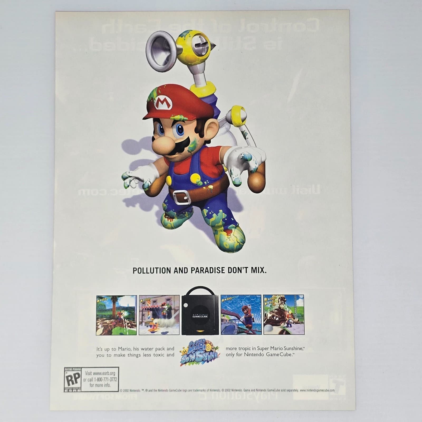 Super Mario Sunshine Nintendo GameCube Pollution Print Ad/Poster Promo Art