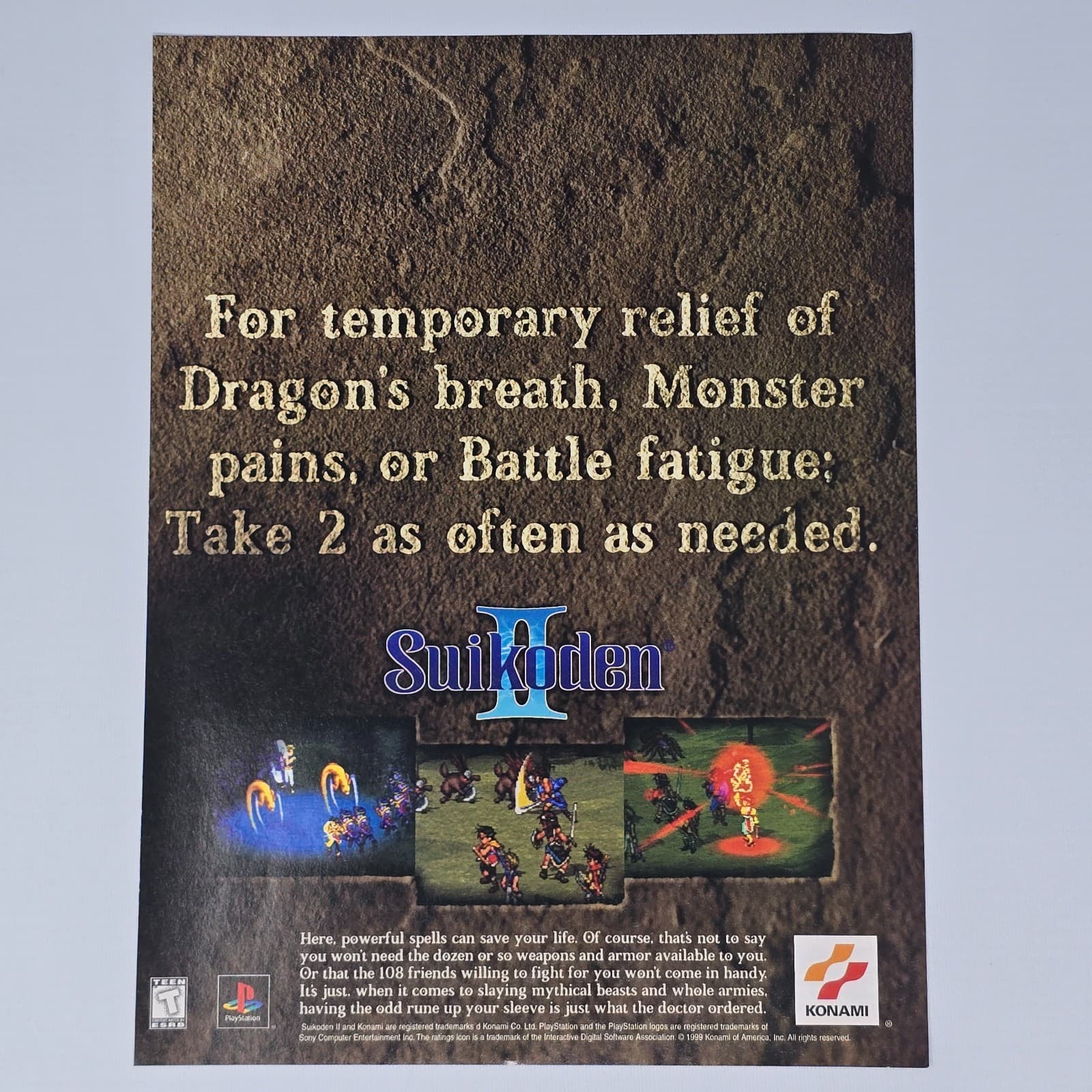 Suikoden II 2 PlayStation 1 PS1 Monster Pains Print Ad/Poster Promo Art