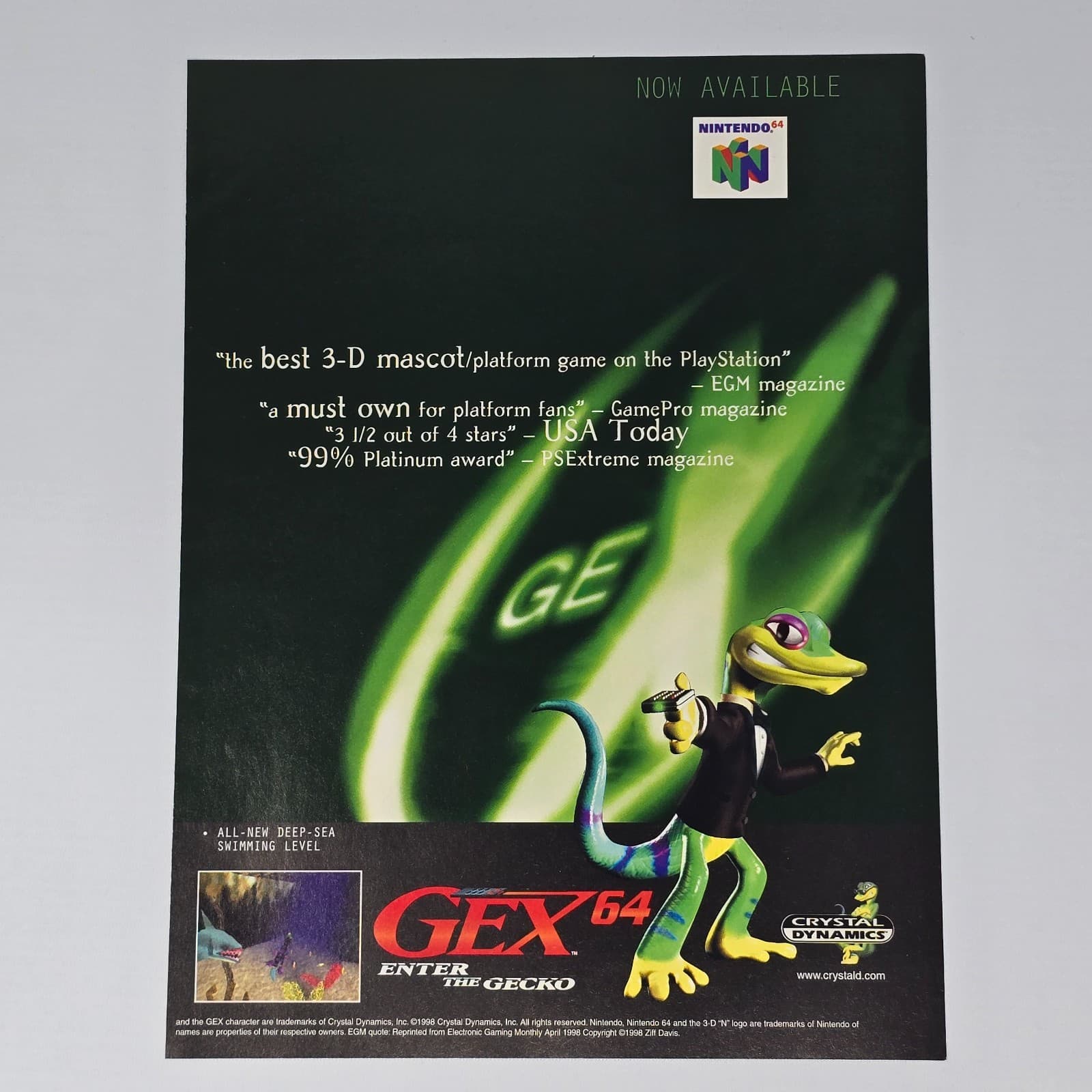 Gex 64 Enter the Gecko Nintendo 64 N64 Now Available Print Ad/Poster Promo Art