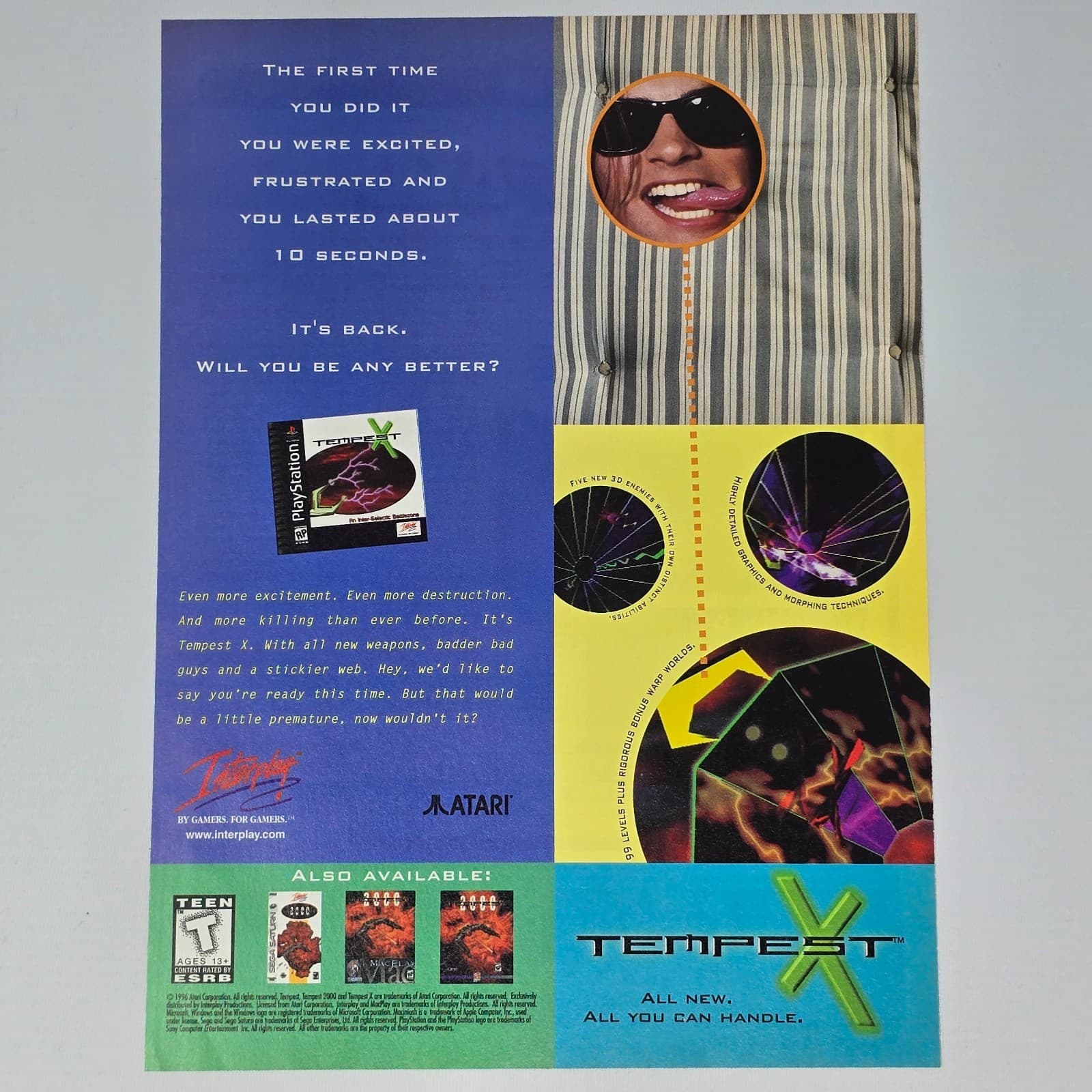 Tempest X 2000 PlayStation 1 PS1 Sega Saturn PC Atari Print Ad/Poster Promo Art