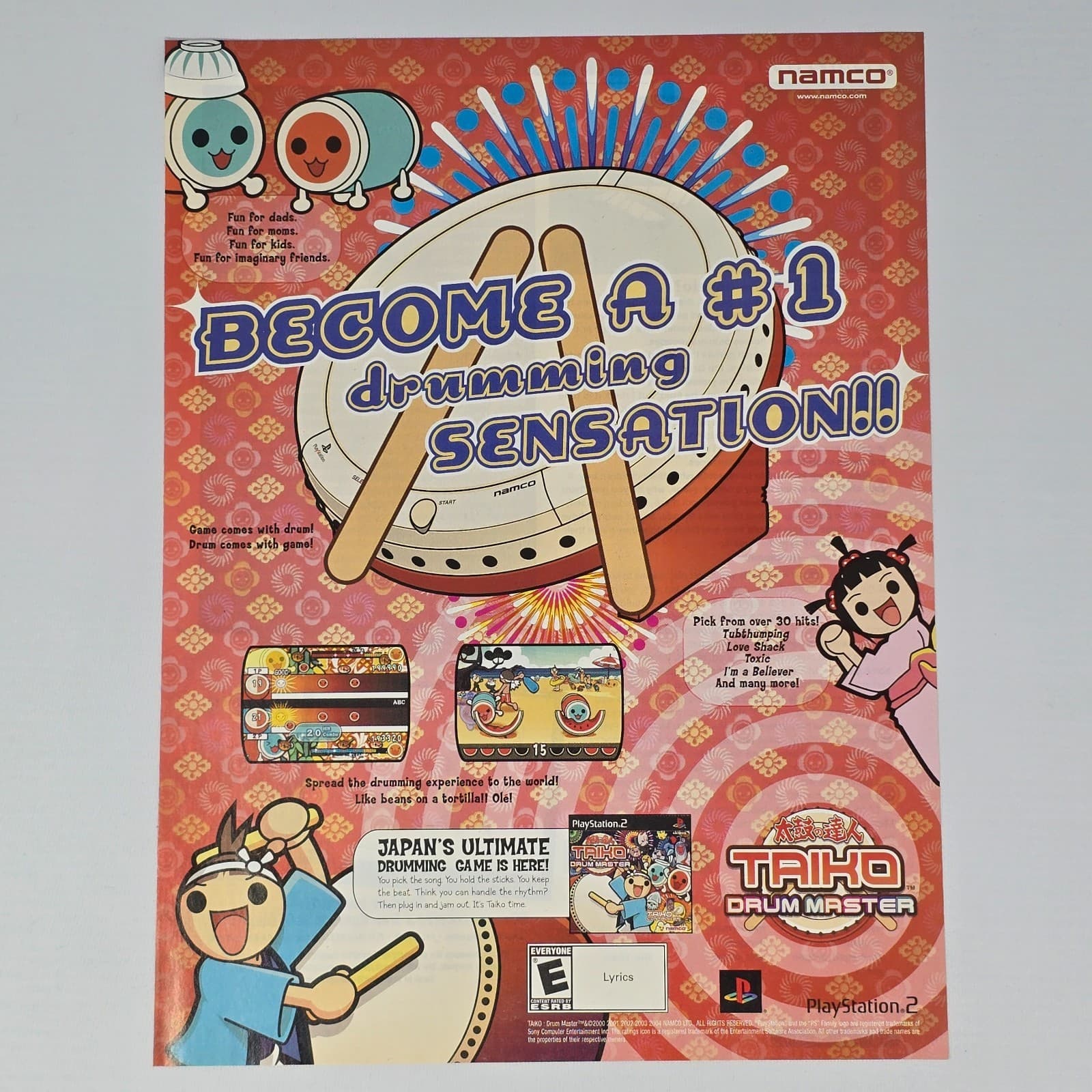 Taiko Drum Master PlayStation 2 PS2 Sensation Print Ad/Poster Promo Art