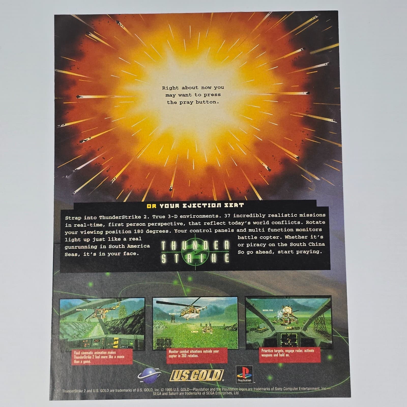 Thunder Strike Sega Saturn PlayStation 1 PS1 Pray Print Ad/Poster Promo Art