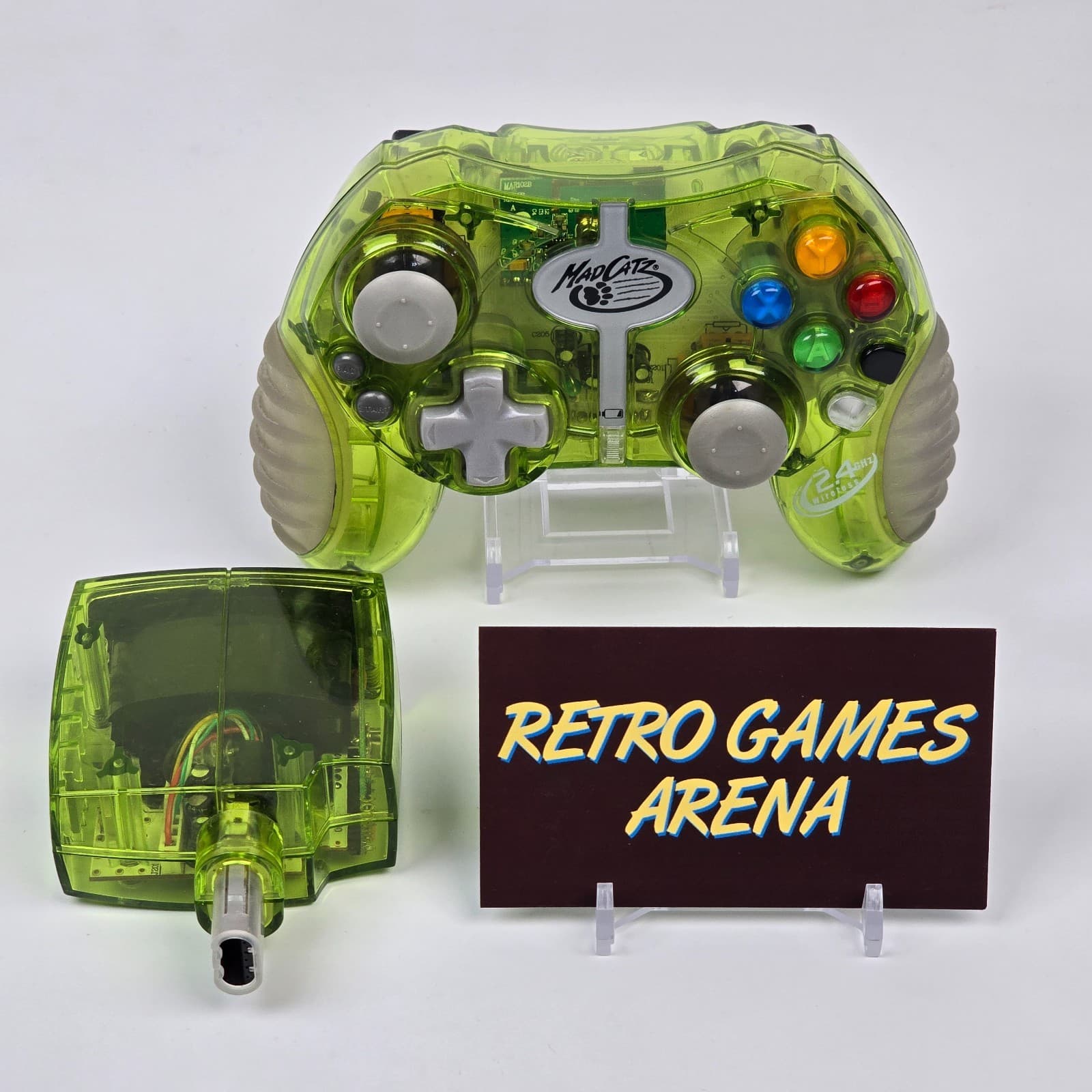 Original Xbox Mad Catz MadCatz Clear Green Wireless Controller & Receiver TESTED