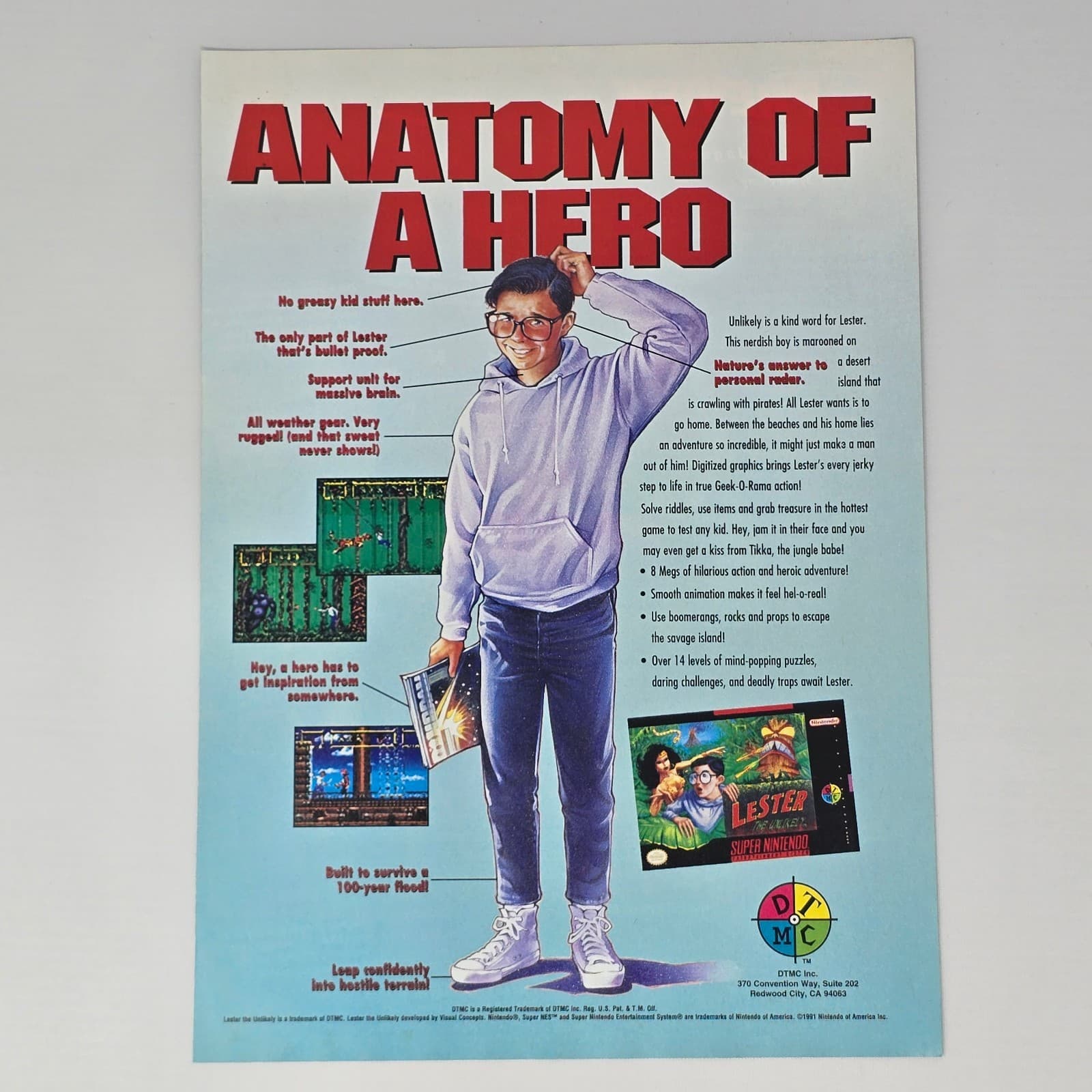 Lester the Unlikely Super Nintendo SNES Anatomy Print Ad/Poster Promo Art