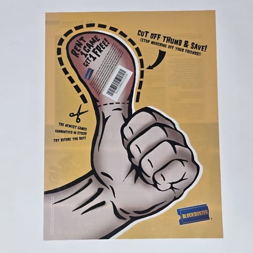 Blockbuster Cut Off Thumb & Save Print Ad/Poster Official Promo Art