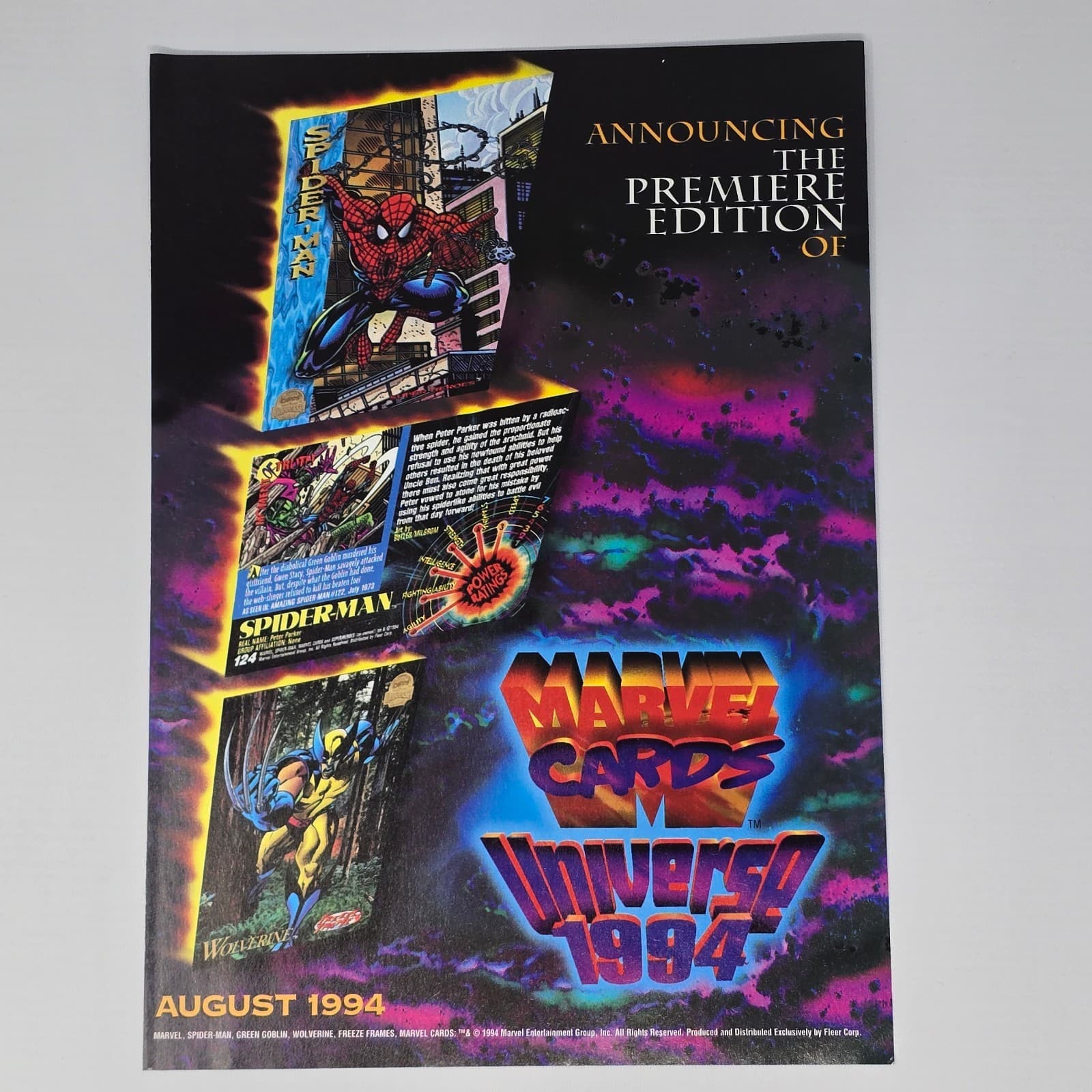 Marvel Cards Universe 1994 August Premiere Print Ad/Poster Promo Art