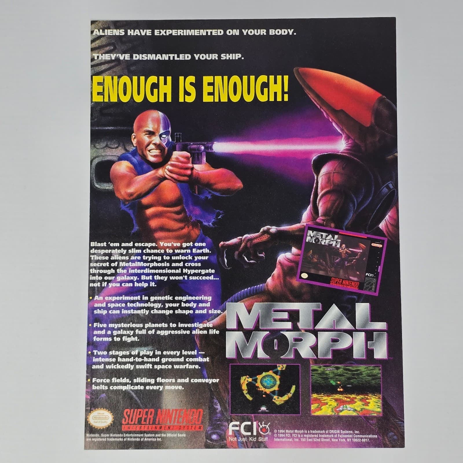 Metal Morph Super Nintendo SNES Enough is Enough Print Ad/Poster Promo Art