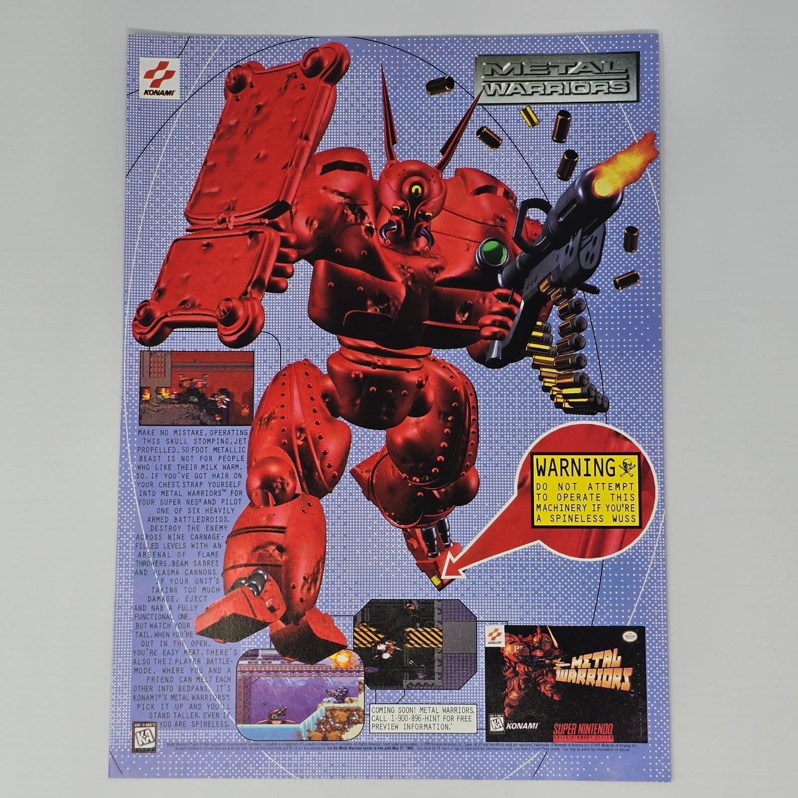 Metal Warriors Super Nintendo SNES Warning Print Ad/Poster Promo Art