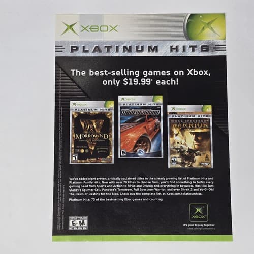 Xbox Platinum Hits Morrowind Need For Speed Print Ad/Poster Official Promo Art