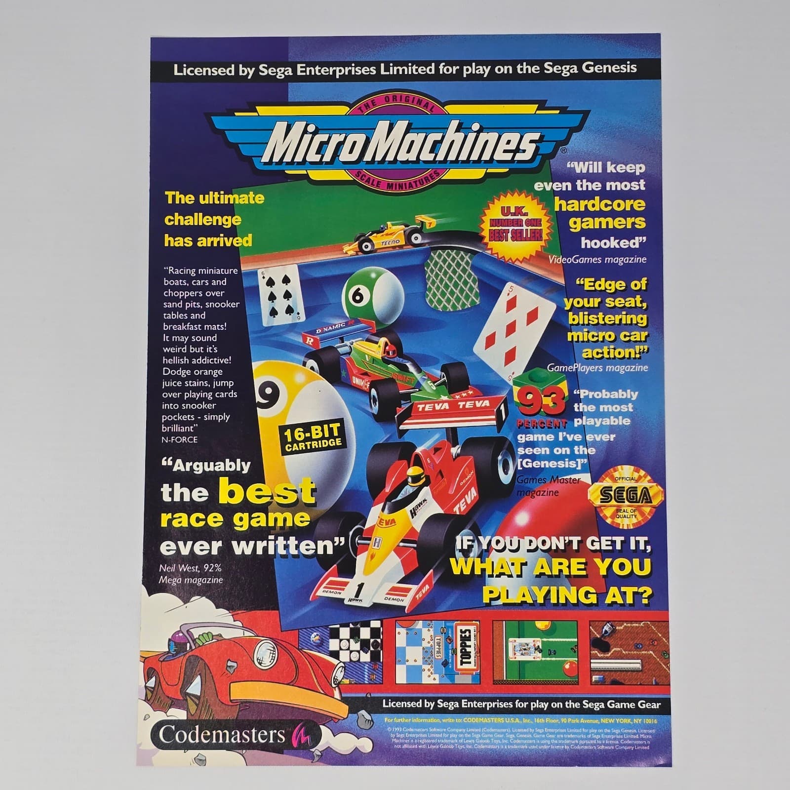 MicroMachines Sega Genesis Blistering Print Ad/Poster Promo Art