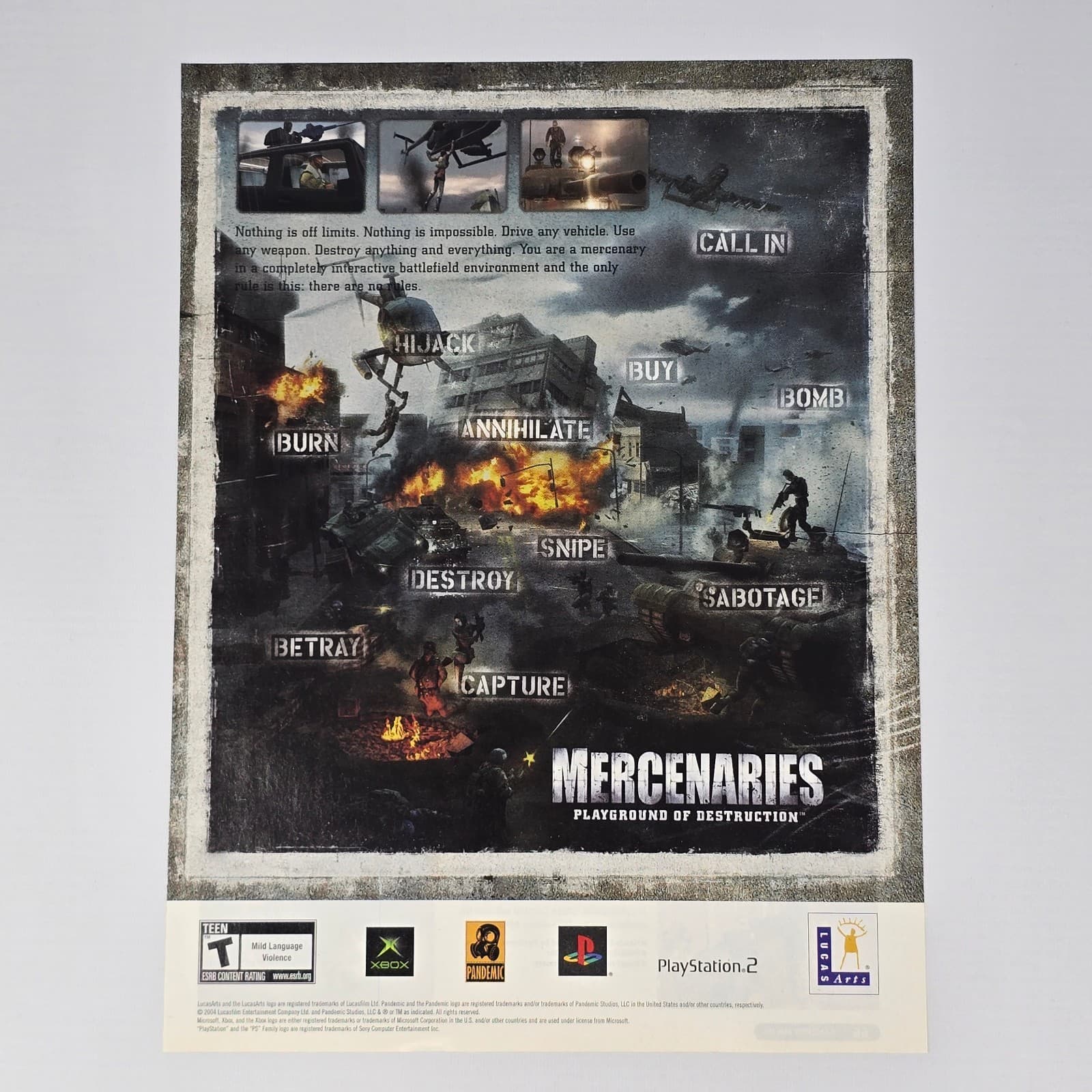 Mercenaries Playground of Destruction Xbox PS2 Hijack Print Ad/Poster Promo Art