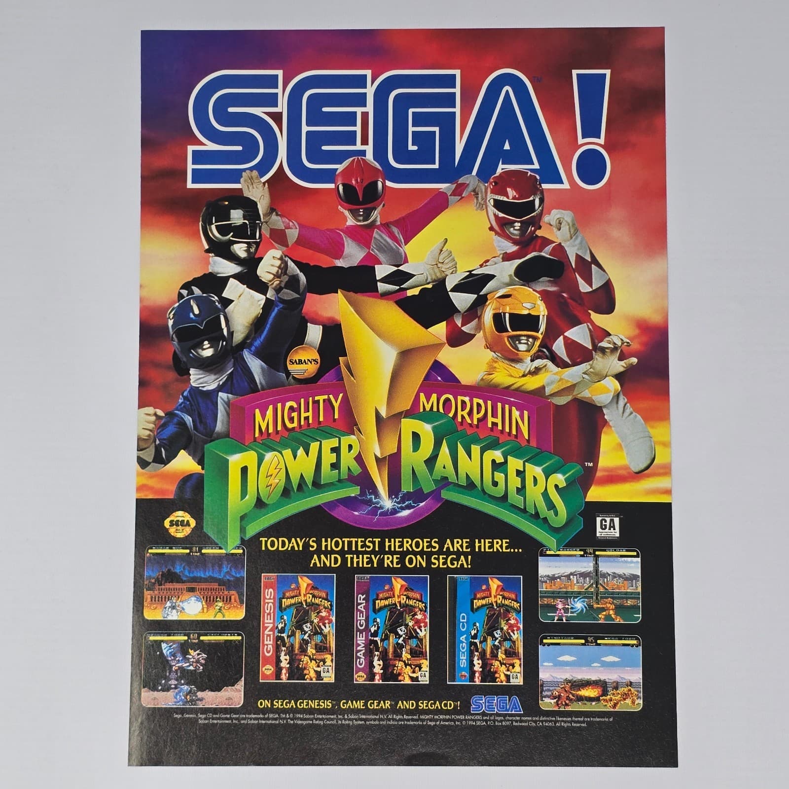 Mighty Morphin Power Rangers Sega Genesis CD Game Gear Print Ad/Poster Promo Art