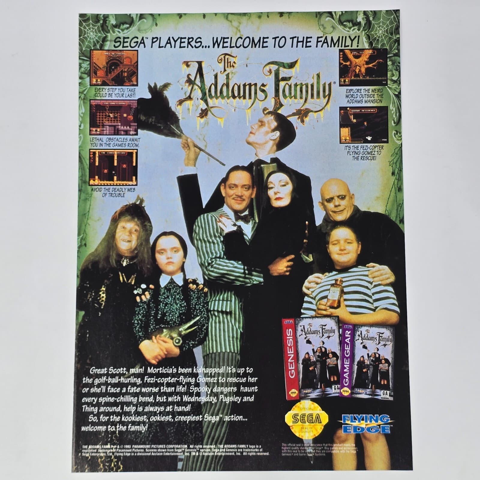 The Addams Family Sega Genesis Game Gear Welcome Print Ad/Poster Promo Art