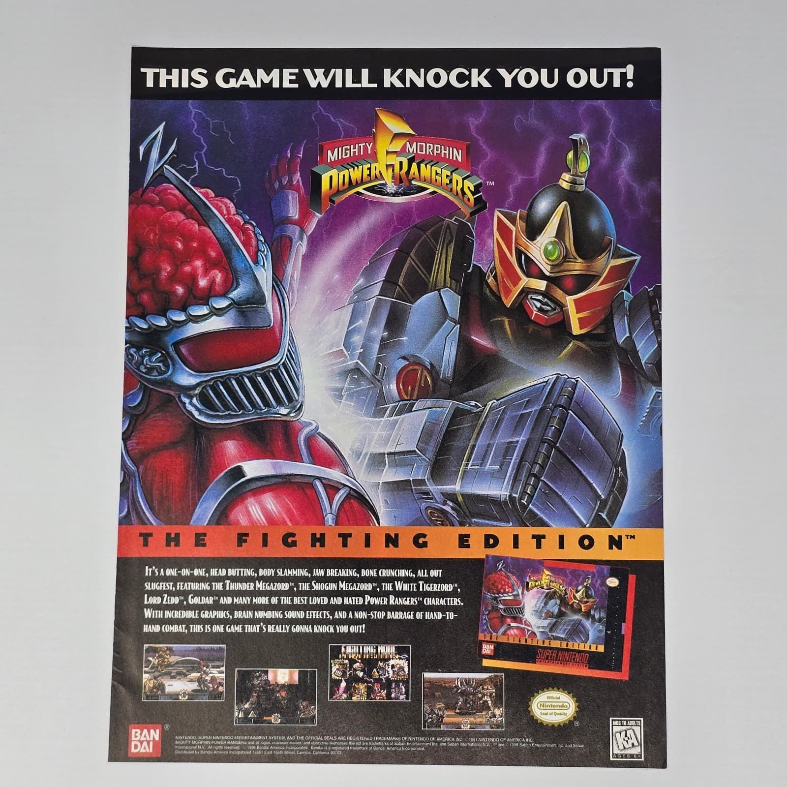 Mighty Morphin Power Rangers SNES Fighting Edition Print Ad/Poster Promo Art