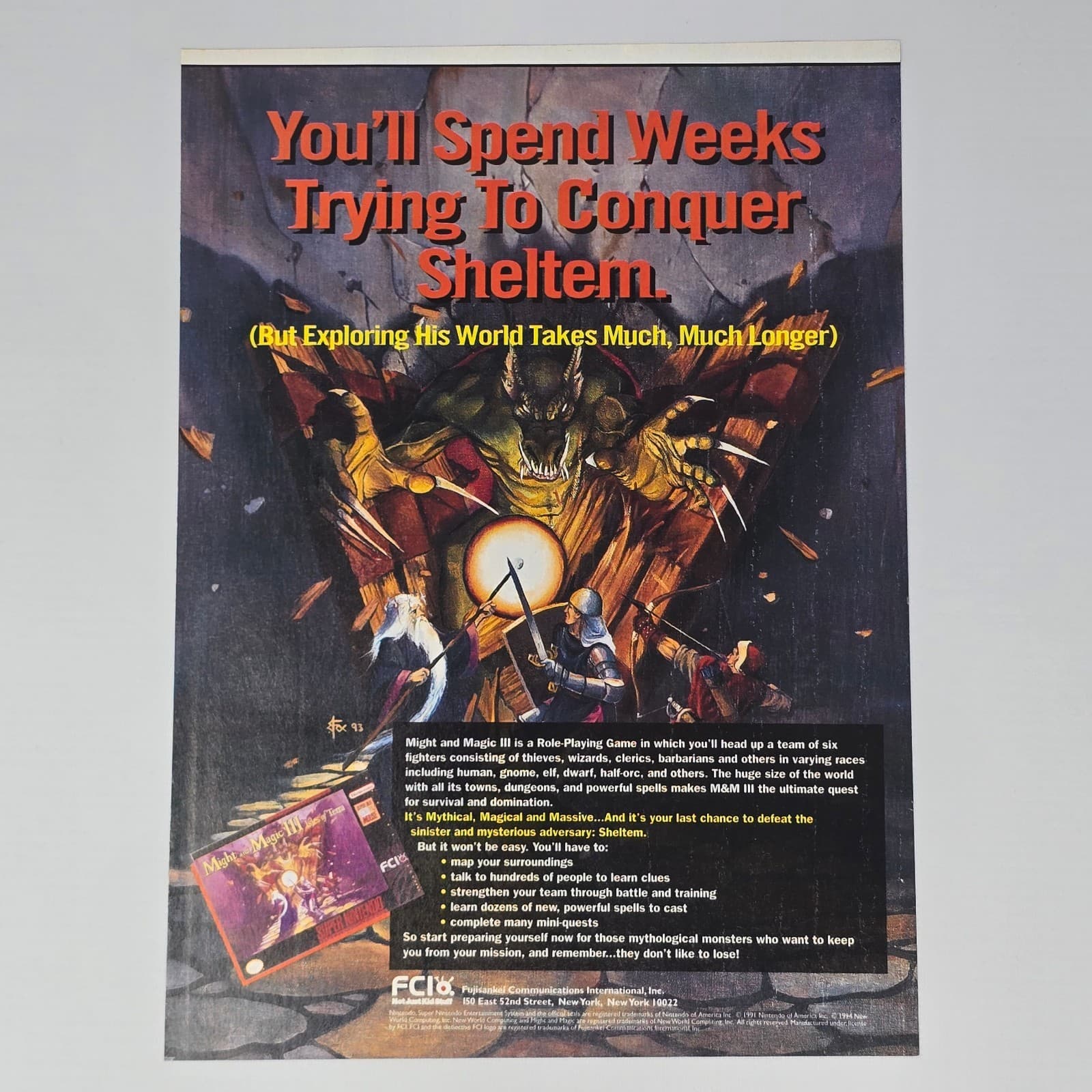 Might and Magic III 3 Super Nintendo SNES Conquer Print Ad/Poster Promo Art