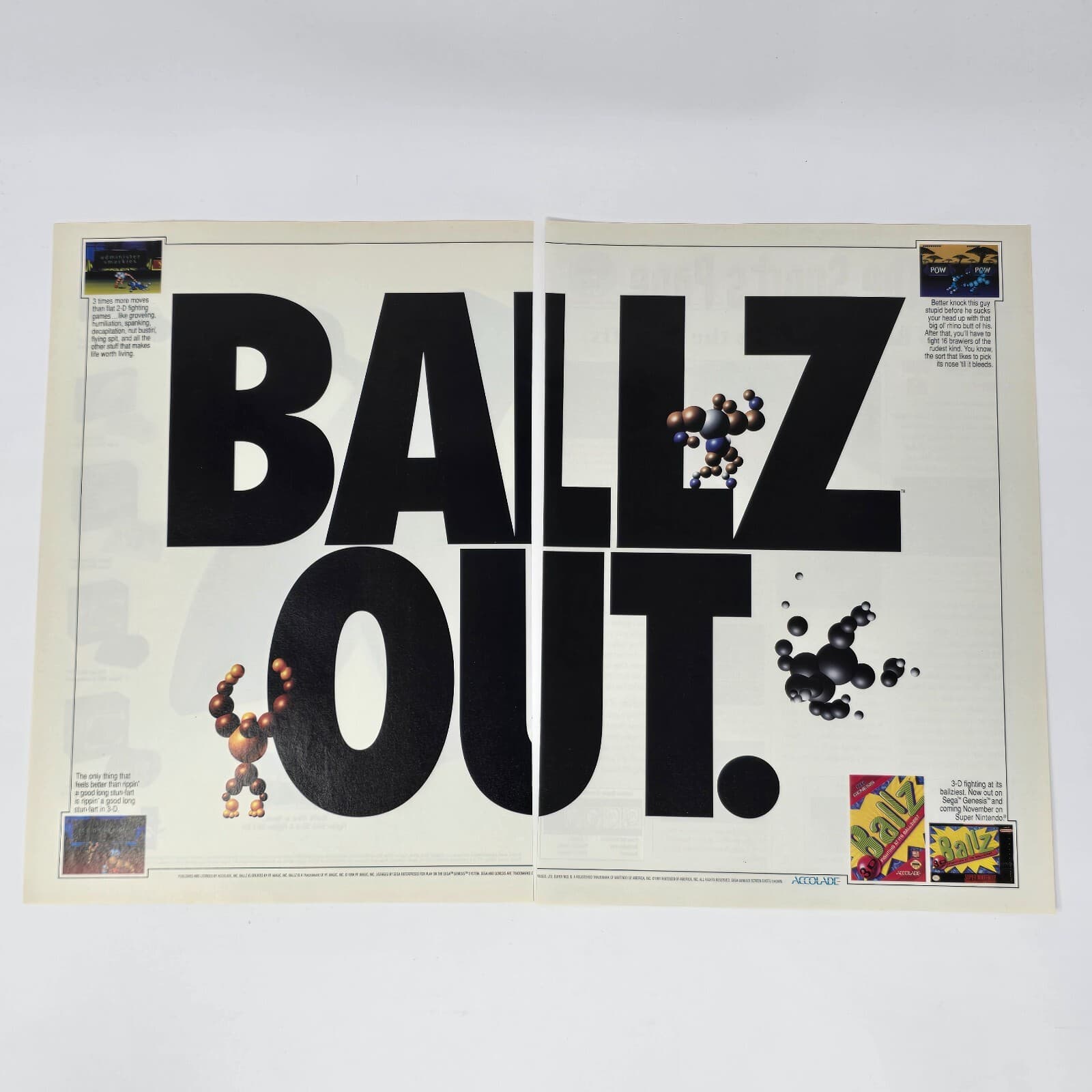 Ballz Sega Genesis Super Nintendo SNES Ballz Out Print Ad/Poster Promo Art