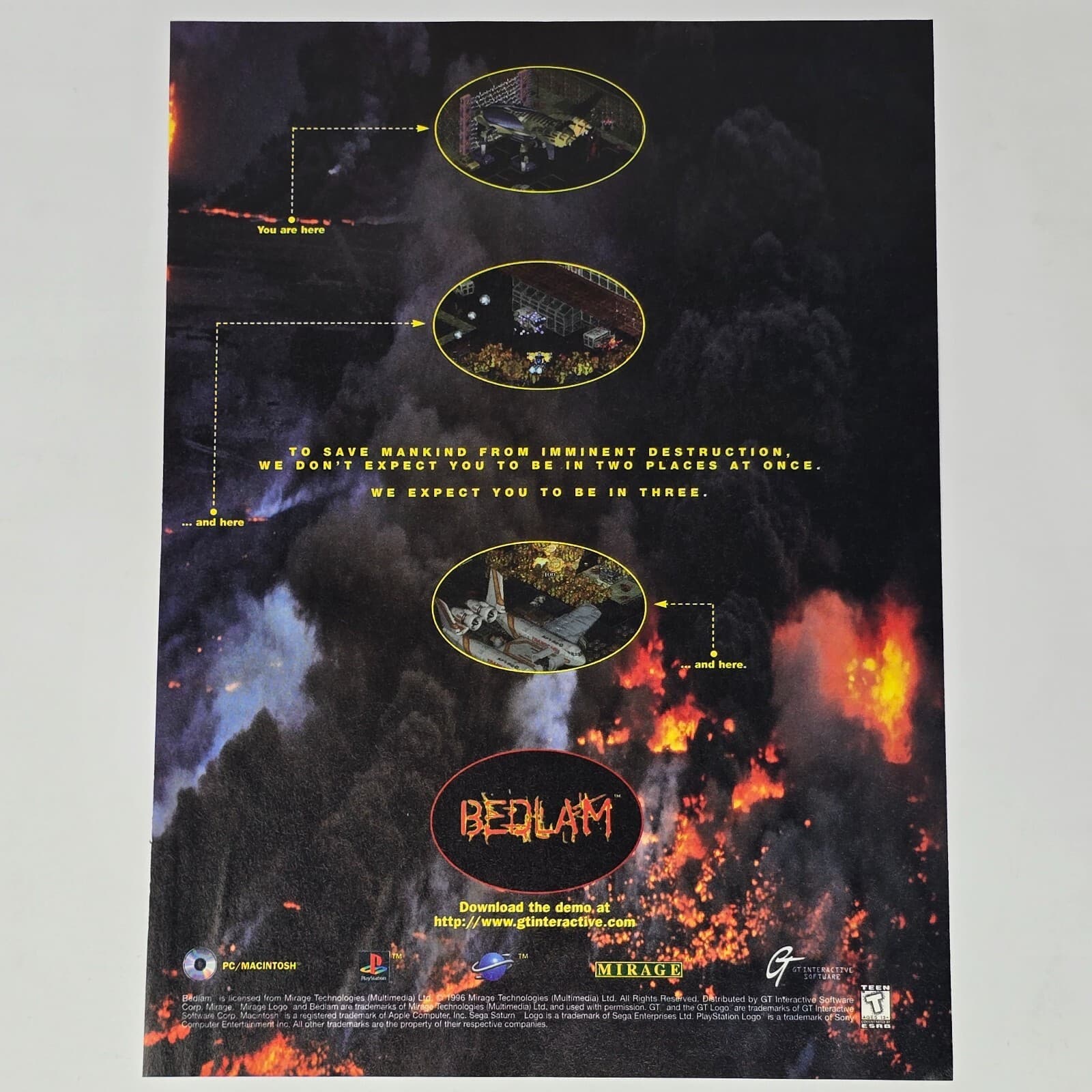 Bedlam PlayStation 1 PS1 Sega Saturn PC Save Mankind Print Ad/Poster Promo Art