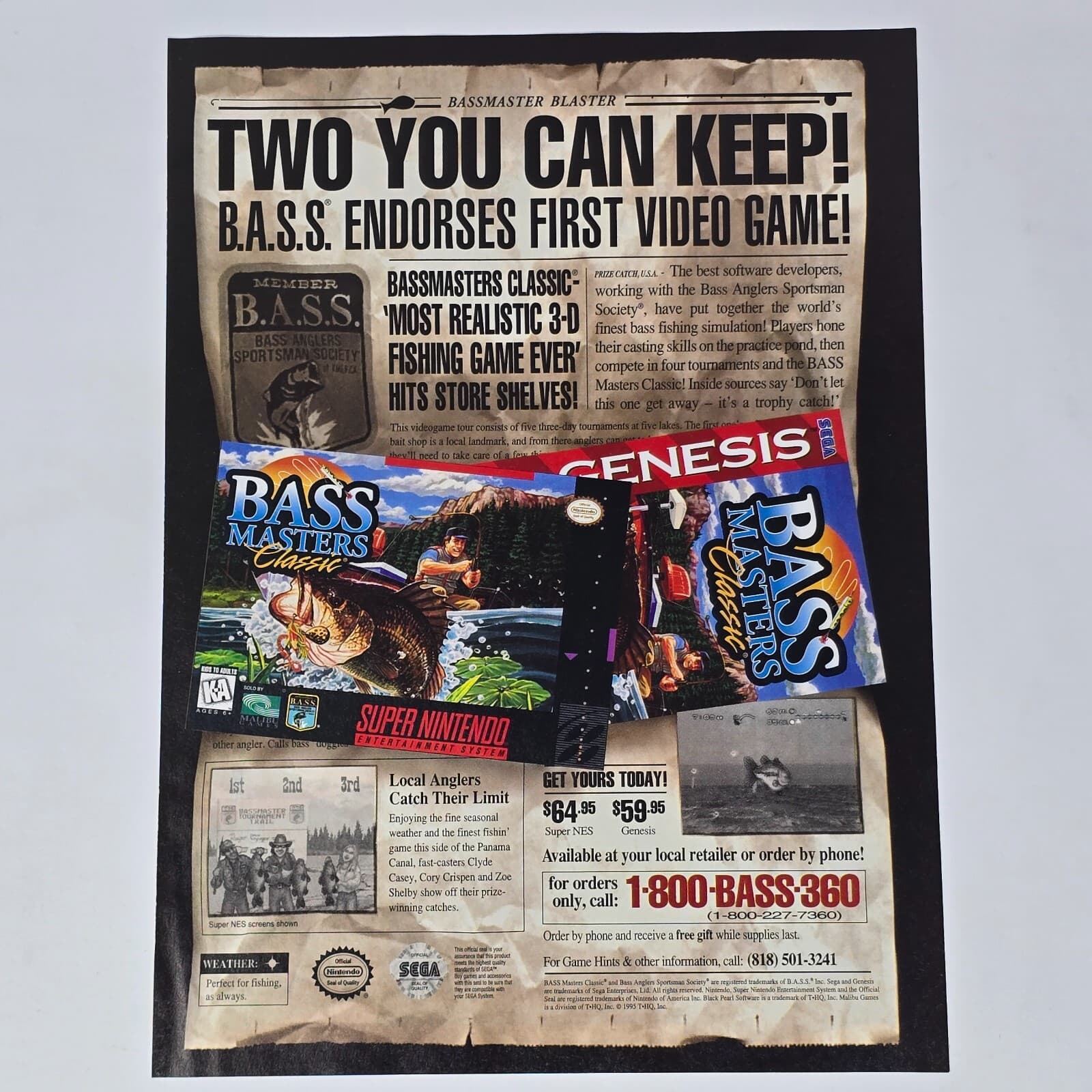 Bass Masters Classic Nintendo SNES Sega Genesis Keep Print Ad/Poster Promo Art