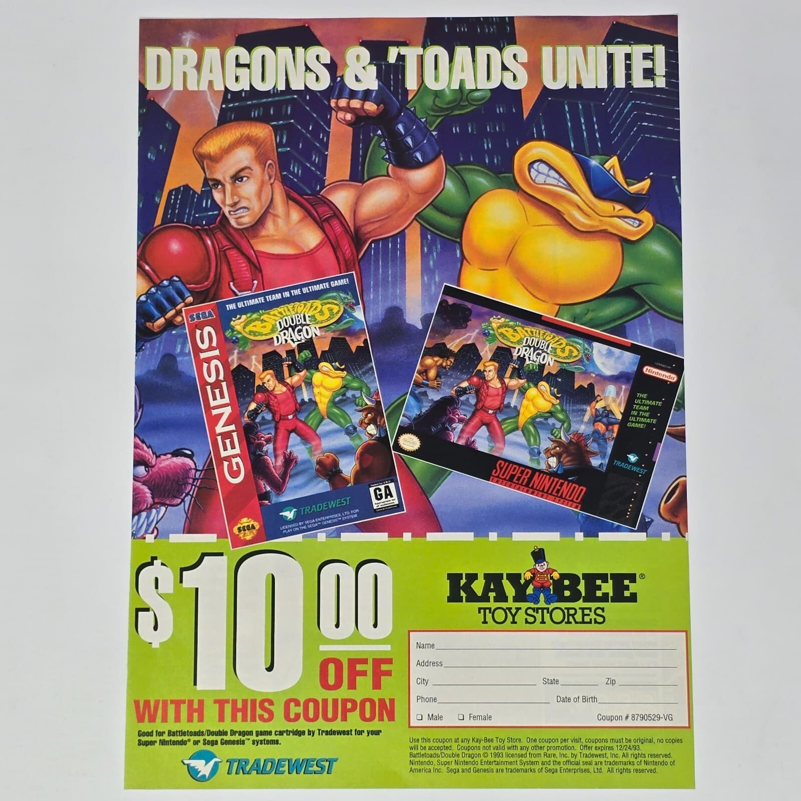 Battletoads Double Dragon SNES Genesis Kay-Bee Unite Print Ad/Poster Promo Art