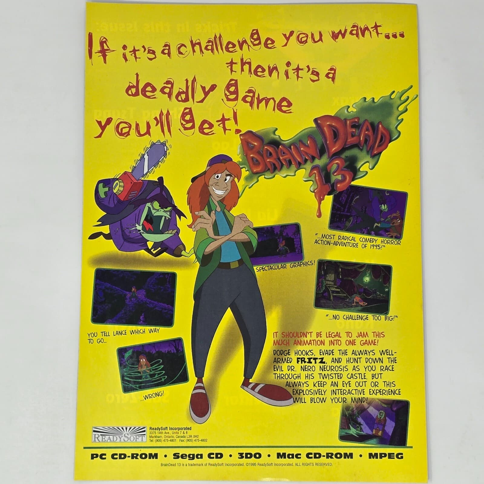 Brain Dead 13 Sega CD Genesis Panasonic 3DO PC Deadly Print Ad/Poster Promo Art