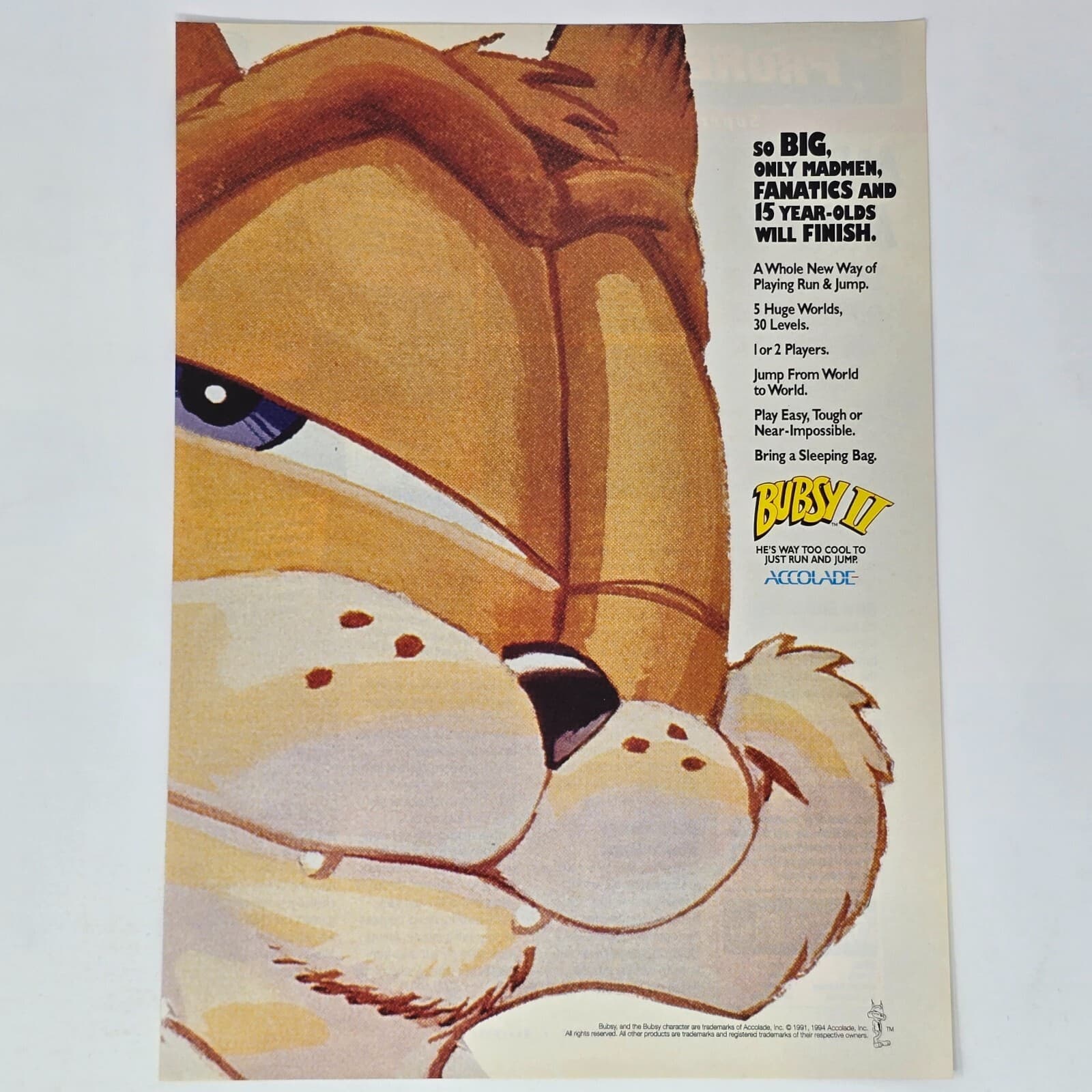 Bubsy II Sega Genesis Super Nintendo SNES PC Madmen Print Ad/Poster Promo Art