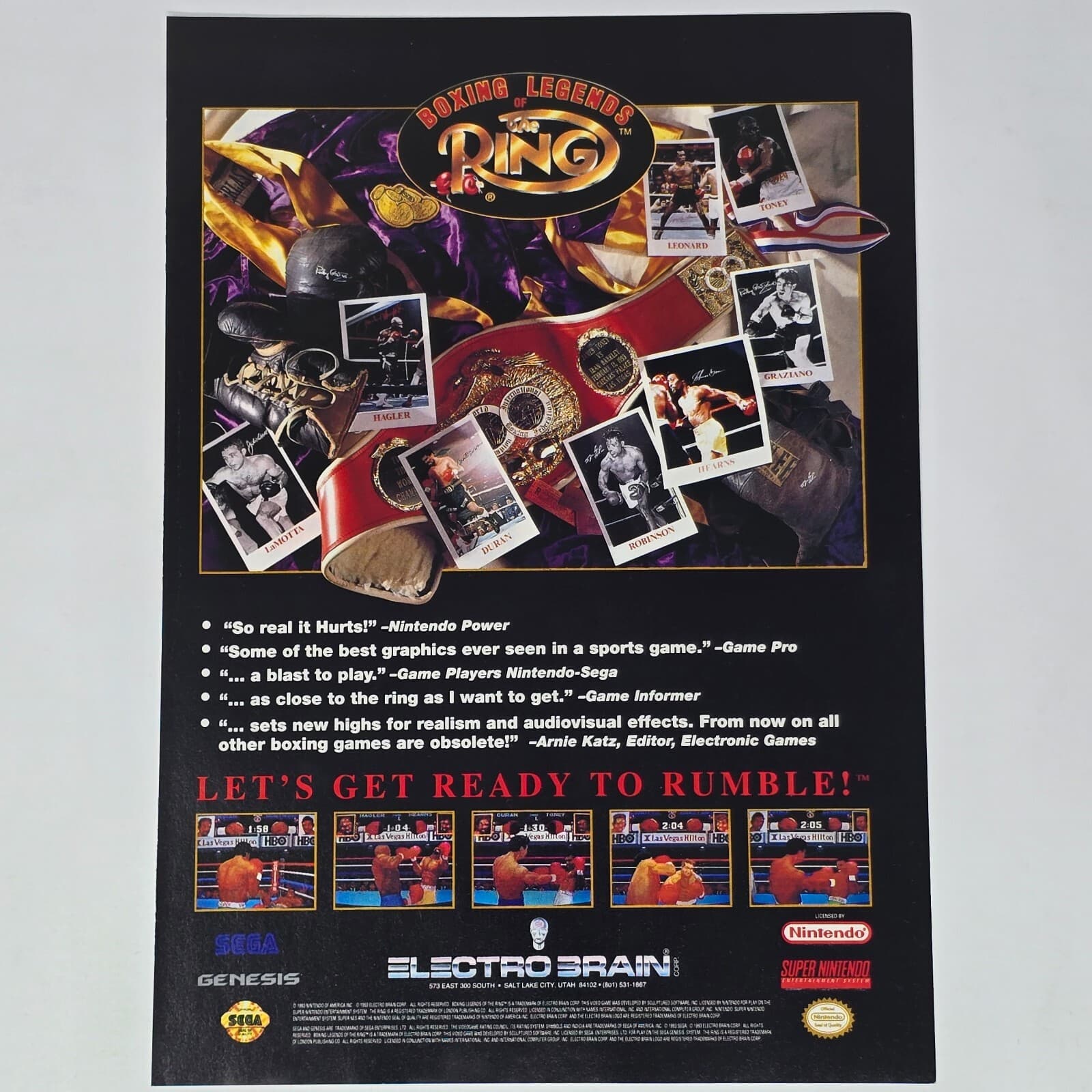 Boxing Legends of the Ring Sega Genesis SNES Rumble Print Ad/Poster Promo Art
