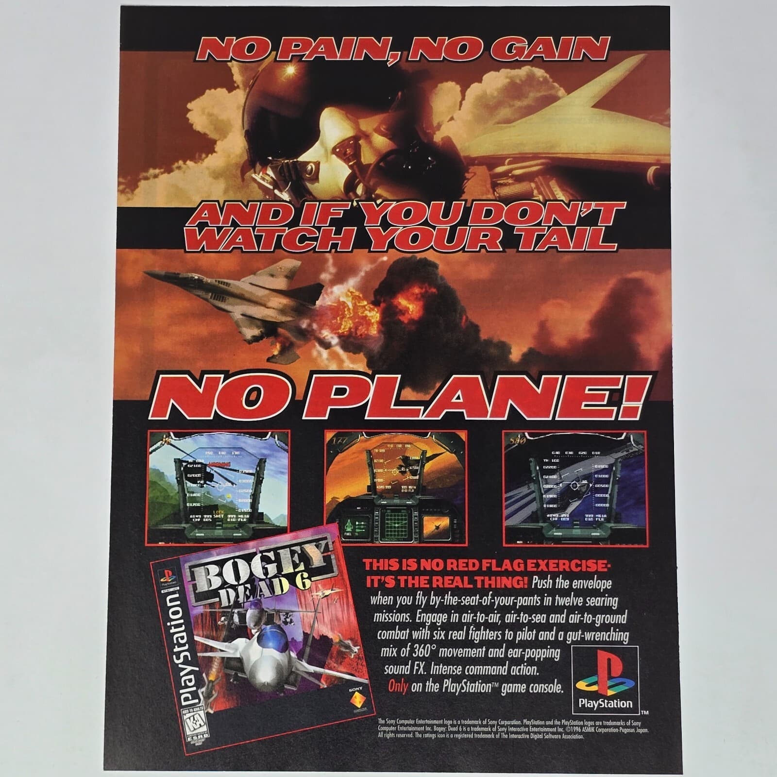Bogey Dead 6 PlayStation 1 PS1 No Pain No Gain Print Ad/Poster Promo Art