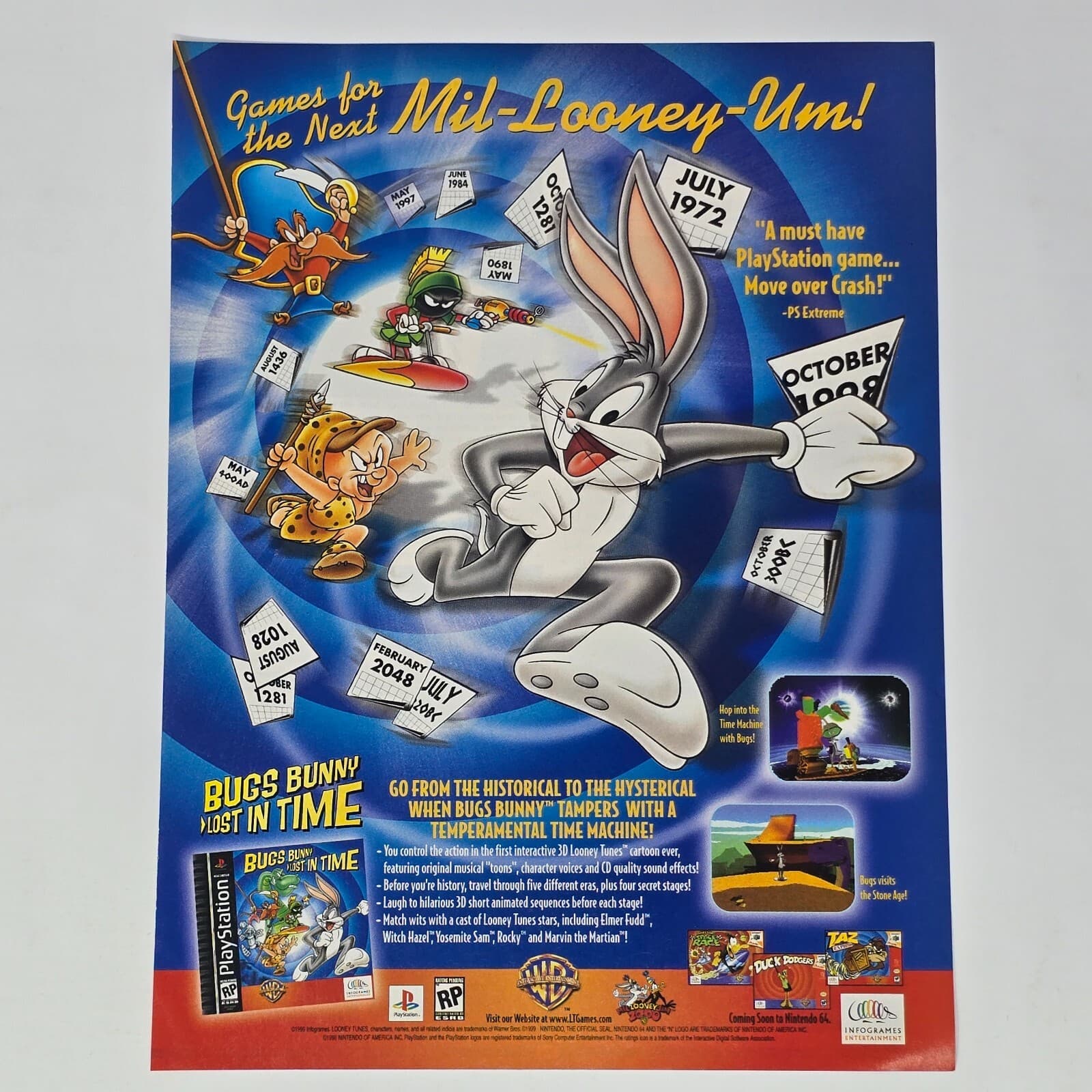 Bugs Bunny Lost in Time PlayStation 1 PS1 Hysterical Print Ad/Poster Art