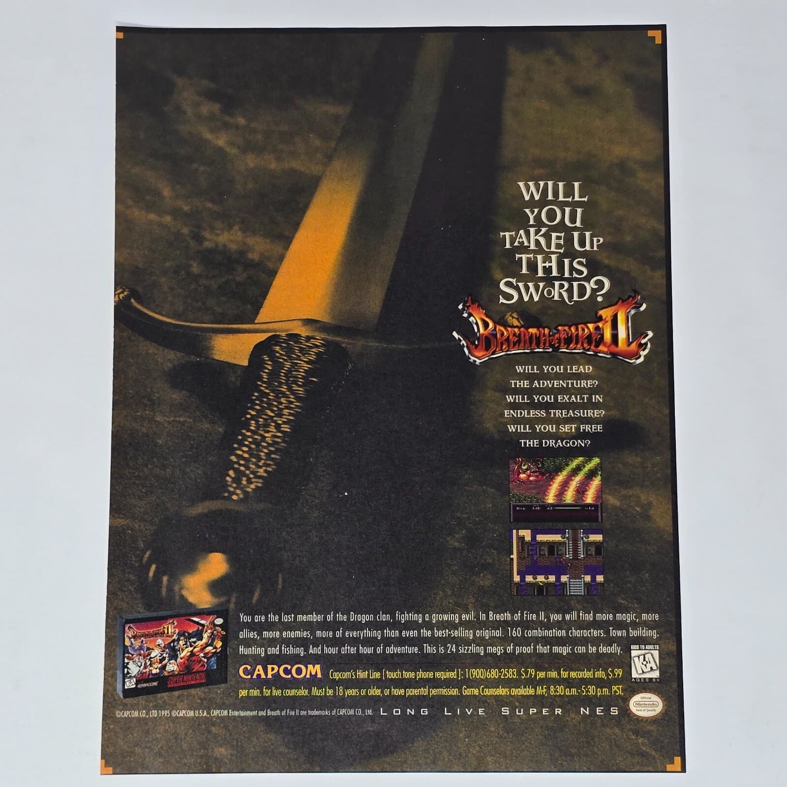 Breath of Fire II 2 Super Nintendo SNES Sword Print Ad/Poster Promo Art