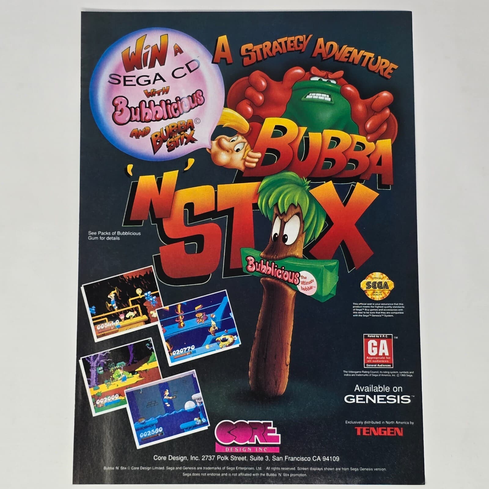 Bubba N Stix Sega CD Genesis Bubblicious Strategy Print Ad/Poster Promo Art
