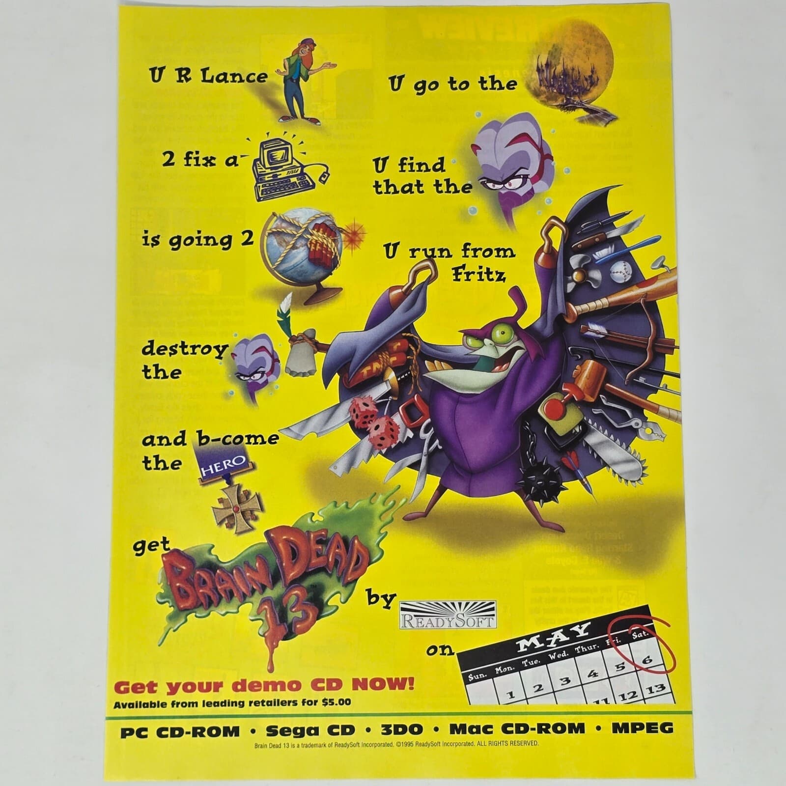 Brain Dead 13 Sega CD Genesis Panasonic 3DO PC Lance Print Ad/Poster Promo Art