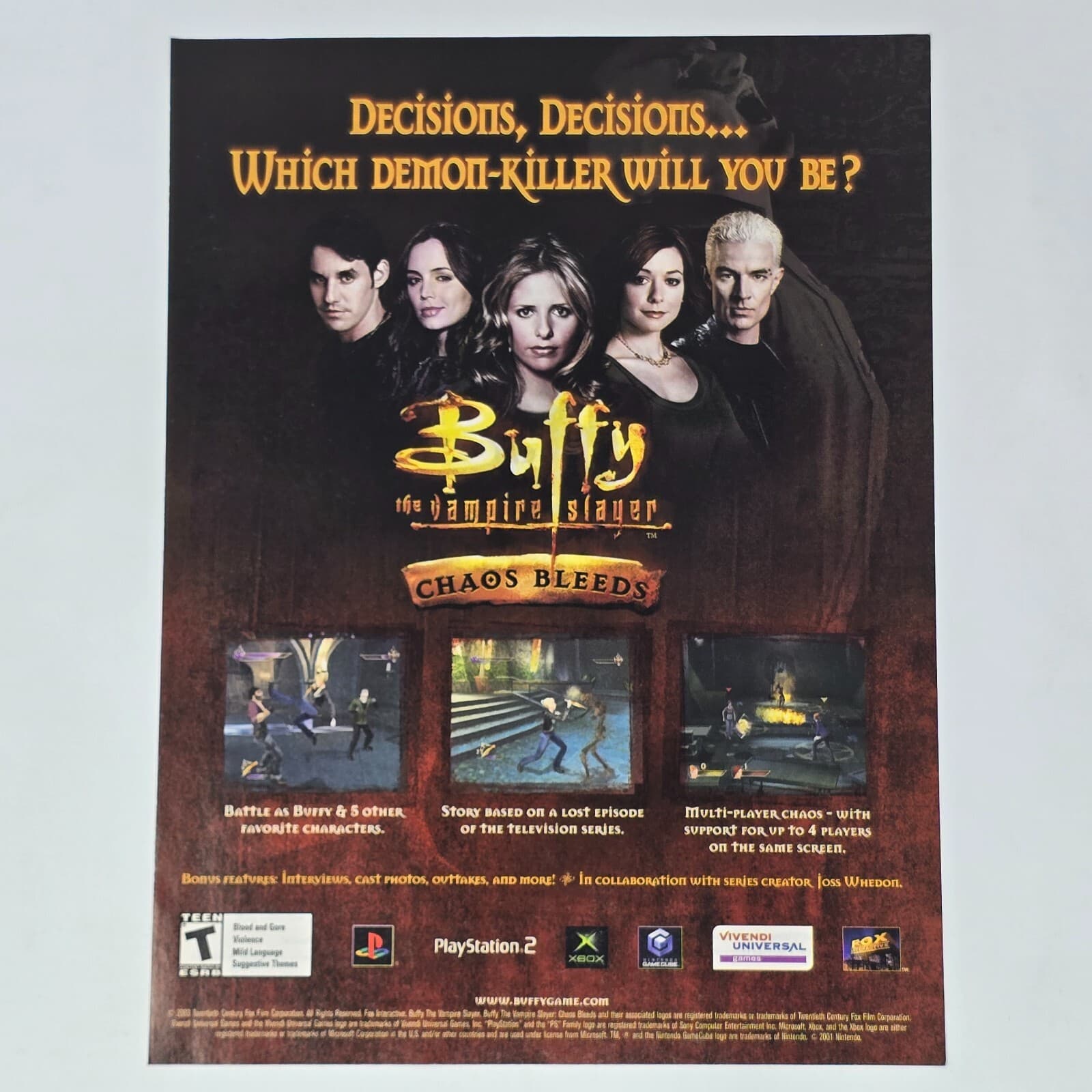 Buffy the Vampire Slayer Chaos Bleeds PS2 Xbox Decisions Print Ad/Poster Art