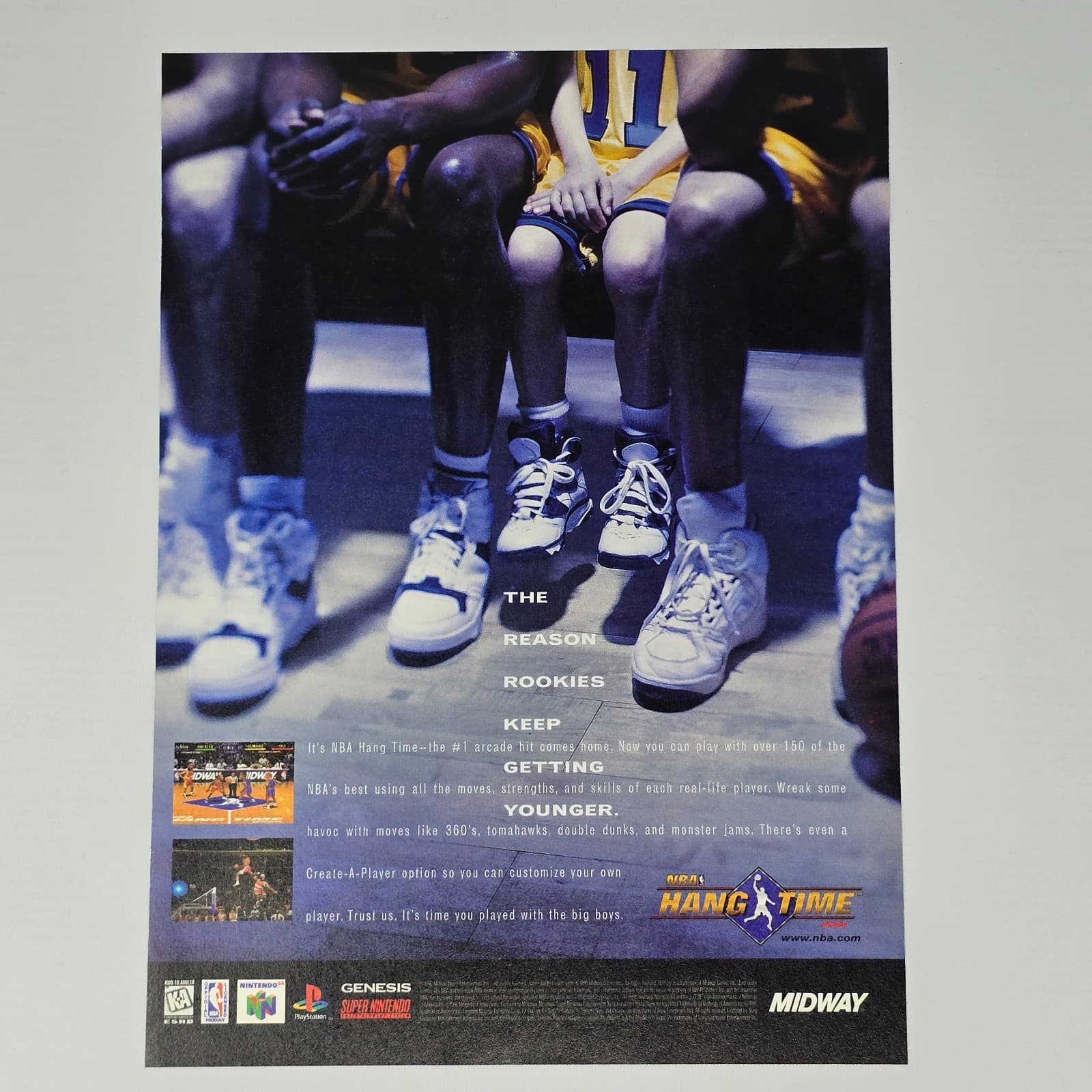 NBA Hang Time Genesis Nintendo N64 PS1 SNES Rookies Print Ad/Poster Promo Art