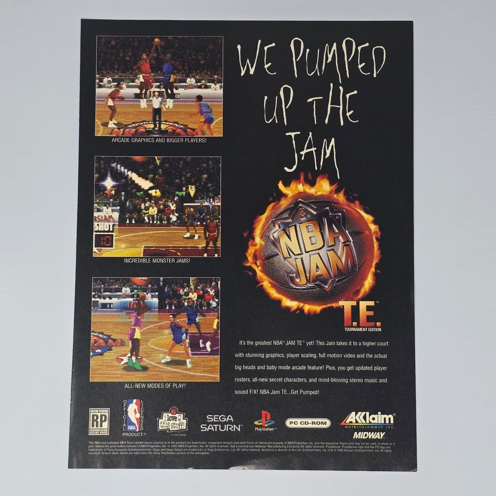 NBA Jam T.E. Sega Saturn PlayStation 1 PS1 Pumped Up Print Ad/Poster Promo Art